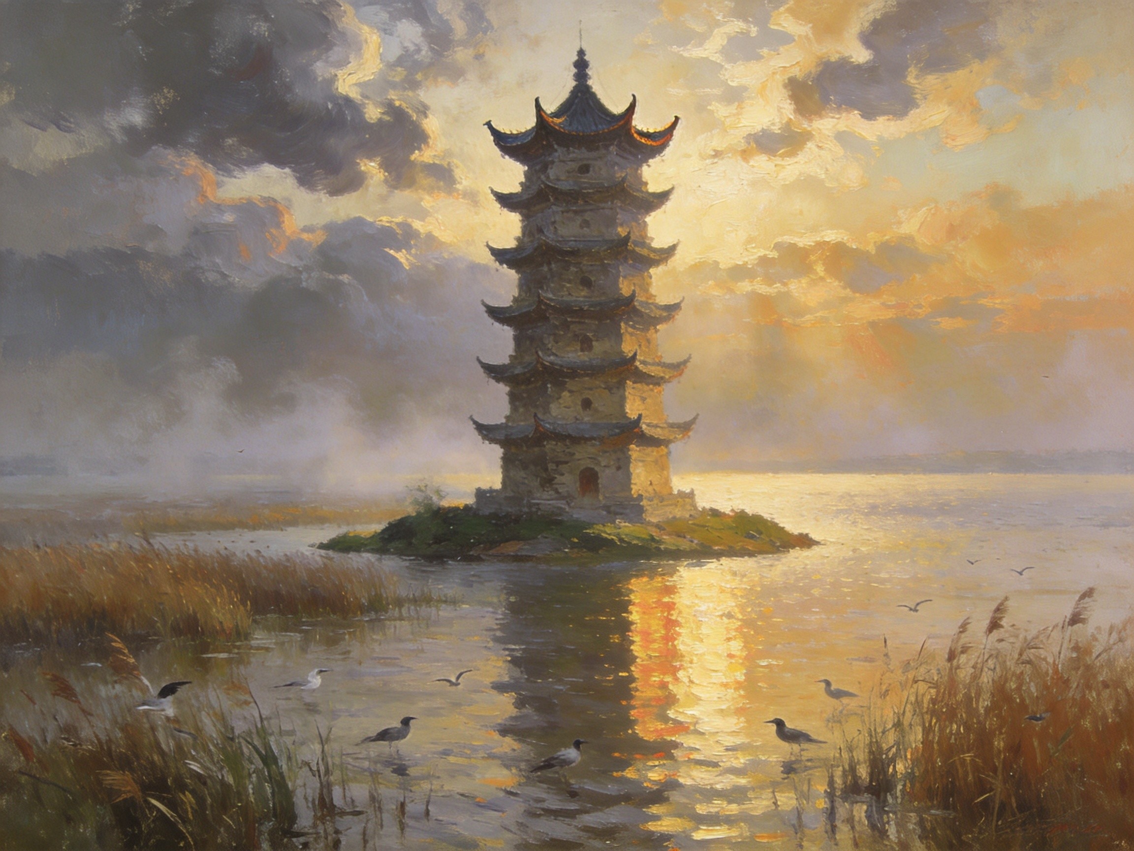 凌云塔影浮洞庭
