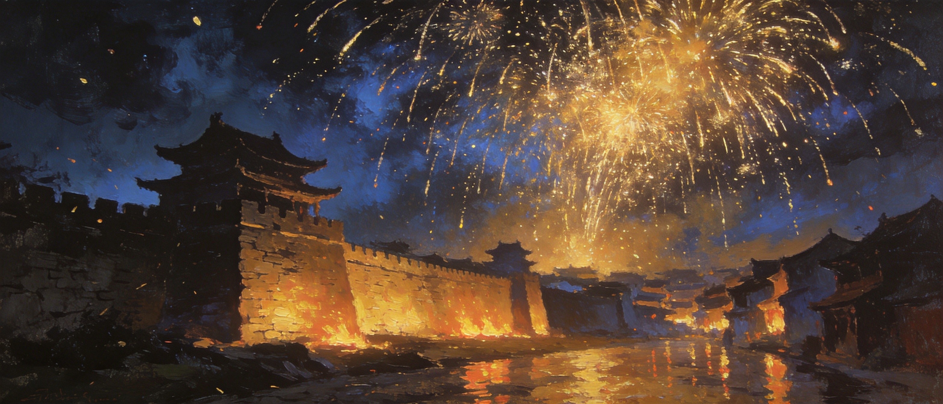 古堡夜空星火璀璨