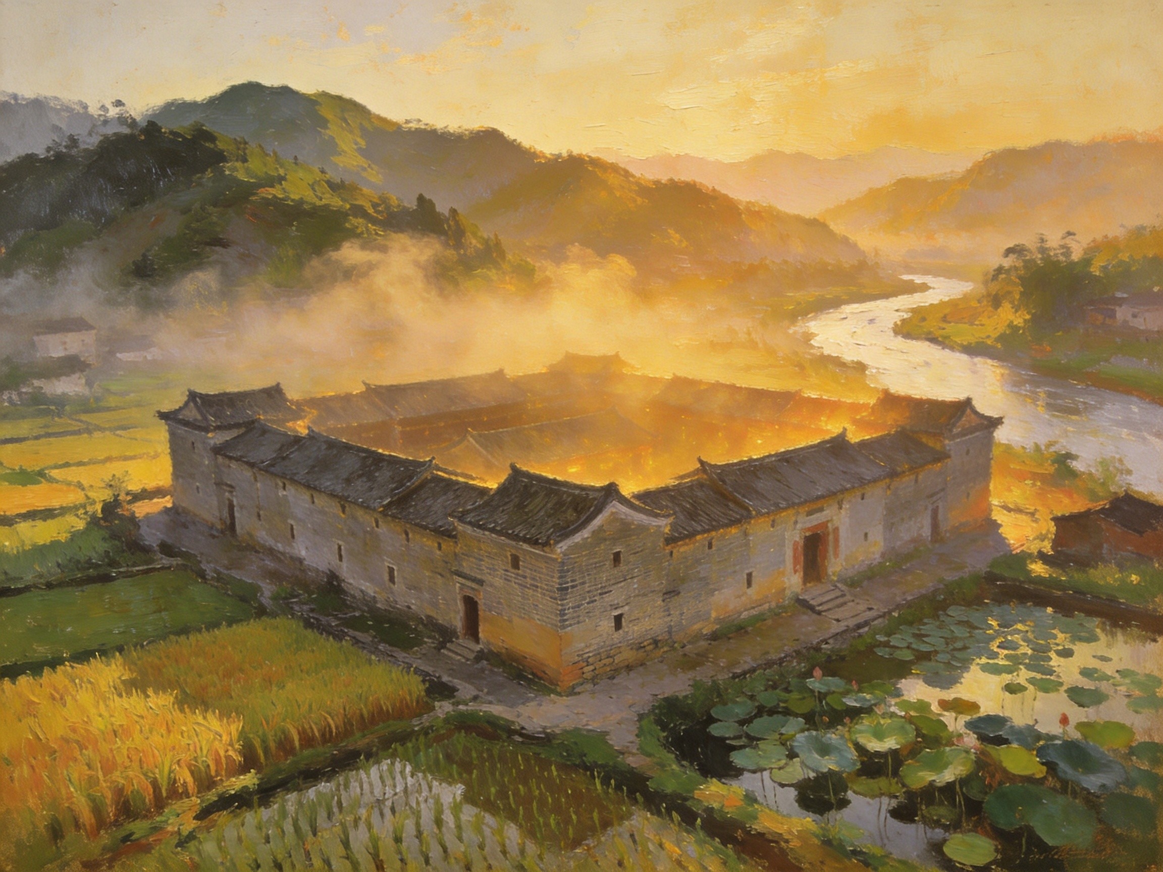 满堂客家大围晨景