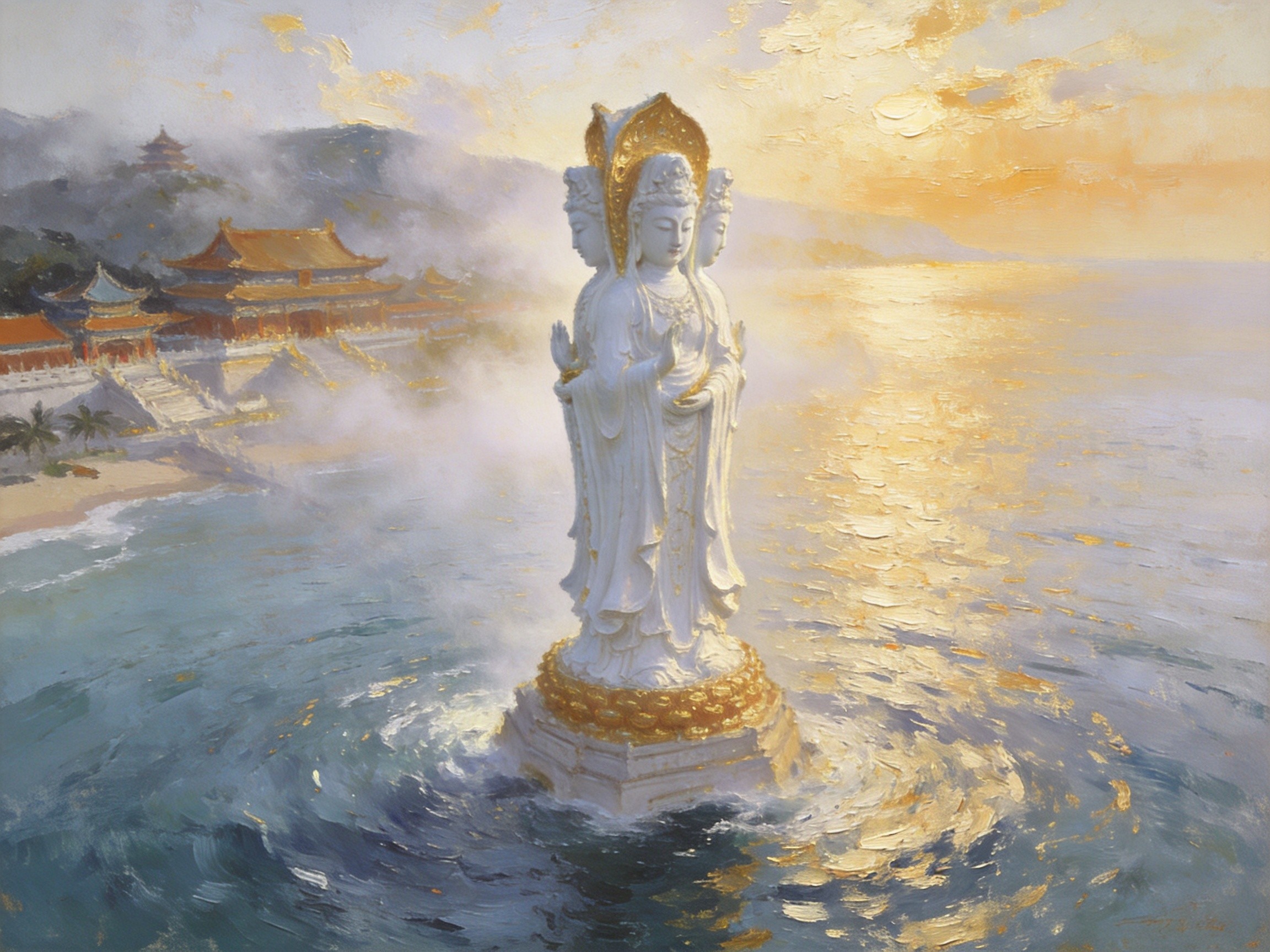 南山海上观音凌波屹立的壮观景象
