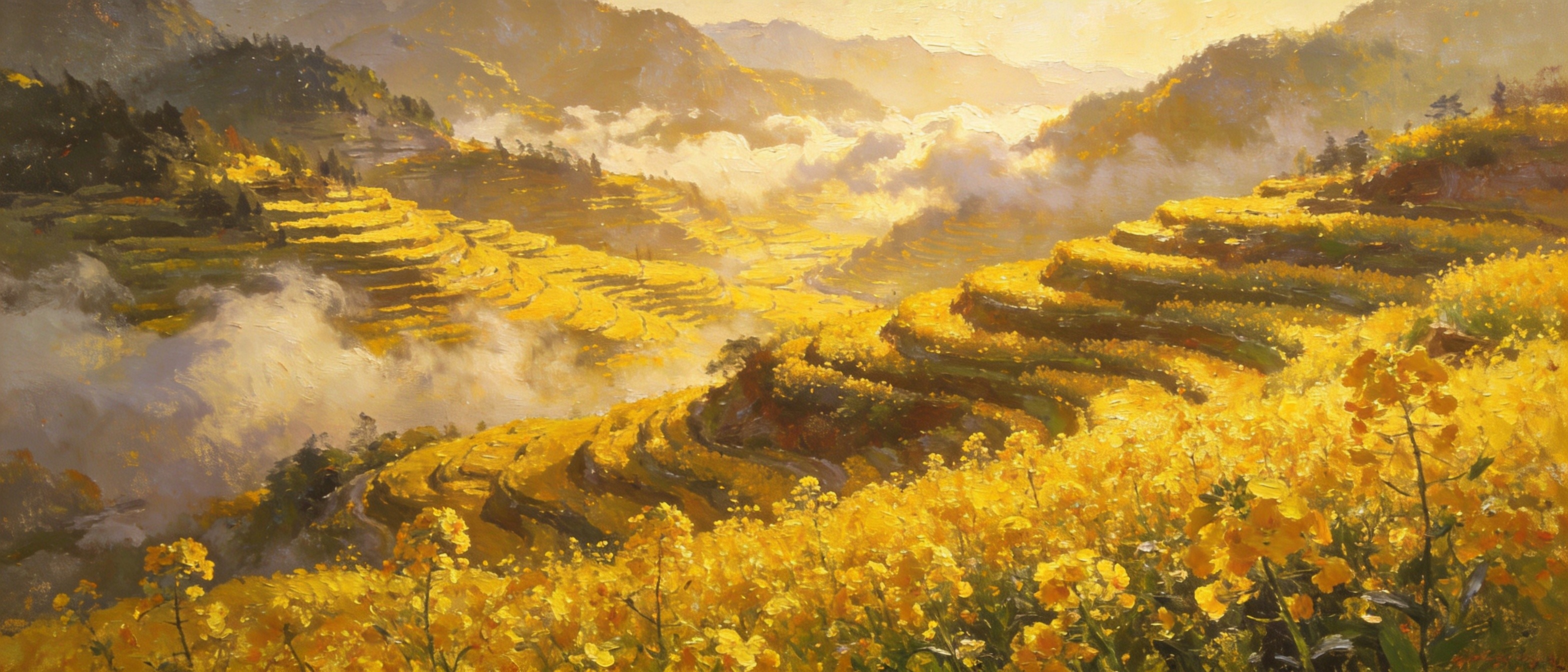 江岭梯田油菜花盛放