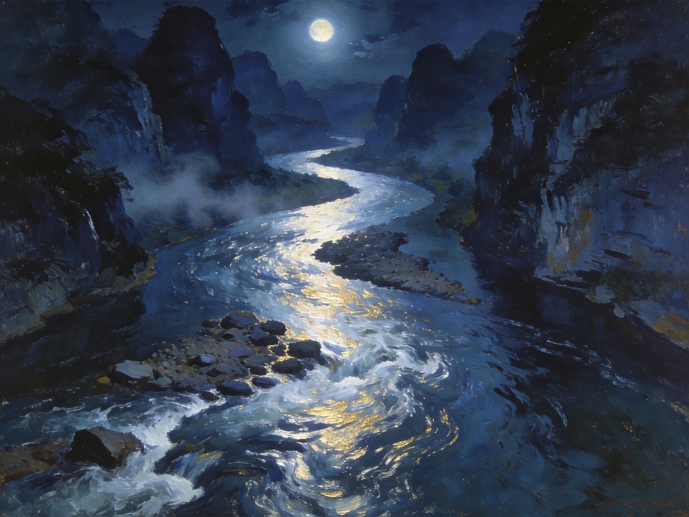 资江月夜·千滩映银光