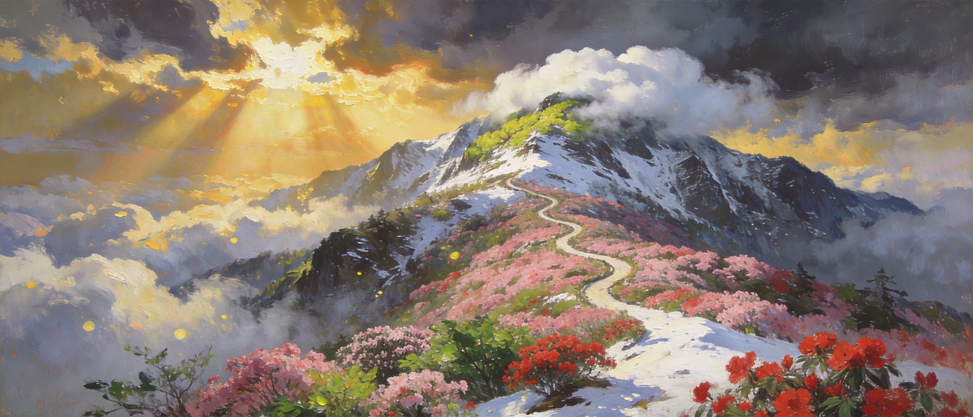 雪峰山巅云海翻涌杜鹃花开满坡
