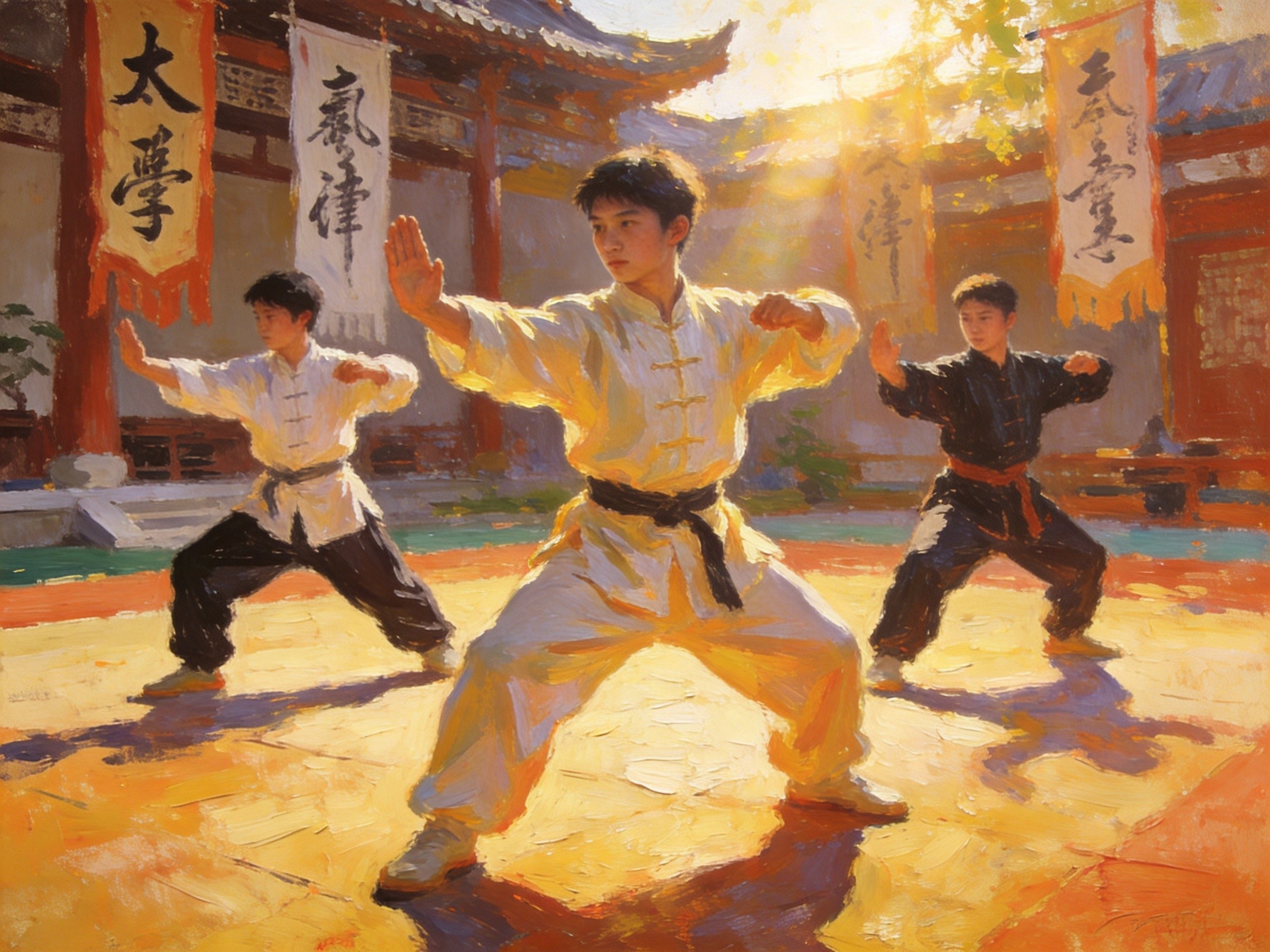 温县陈家沟太极拳学校，少年习武英姿飒爽