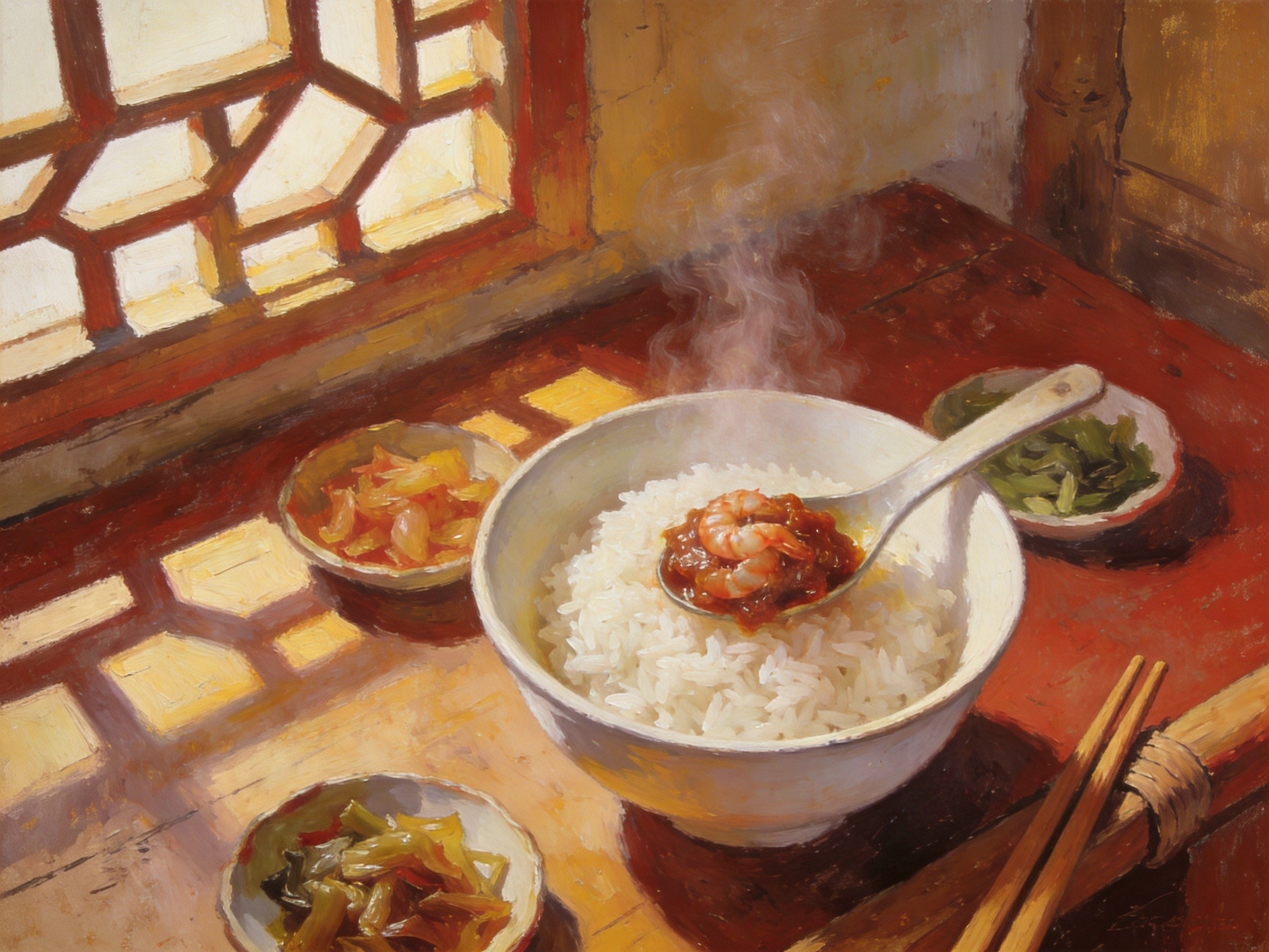 李堡麻虾酱与白米饭