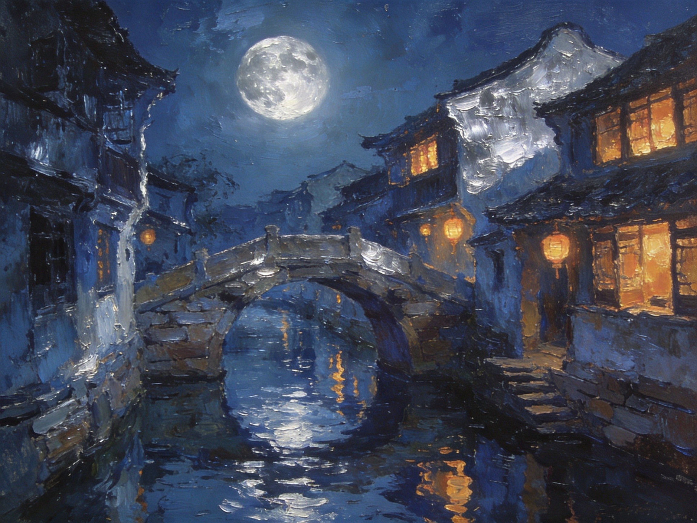 蕲州古城月下石桥