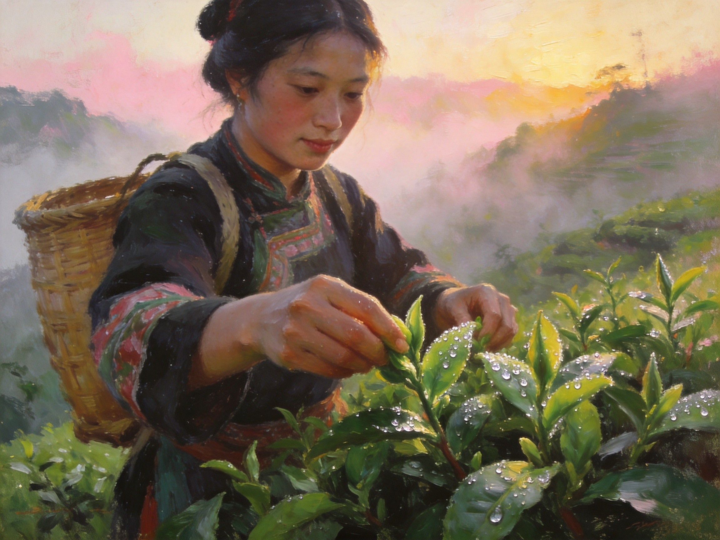 早春采茶指尖翻飞