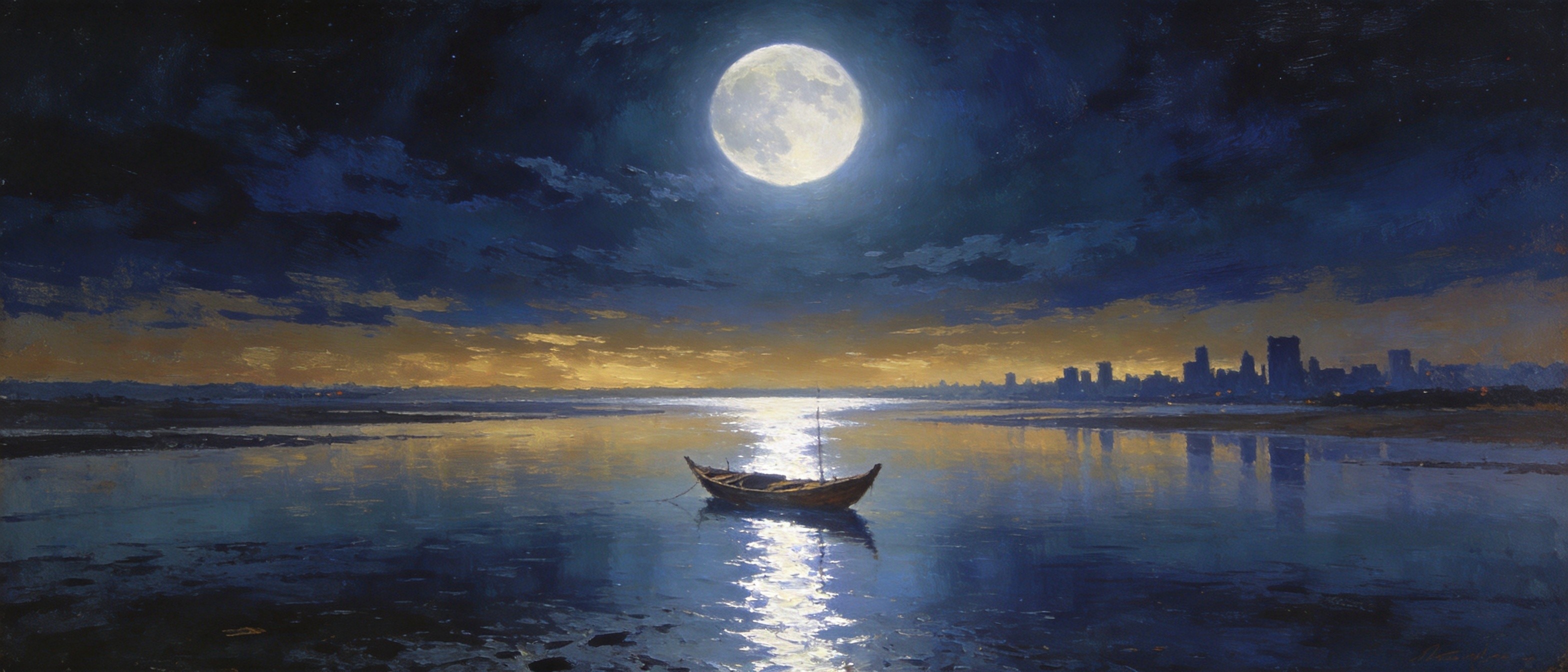 瓯江月夜·舟泊明珠