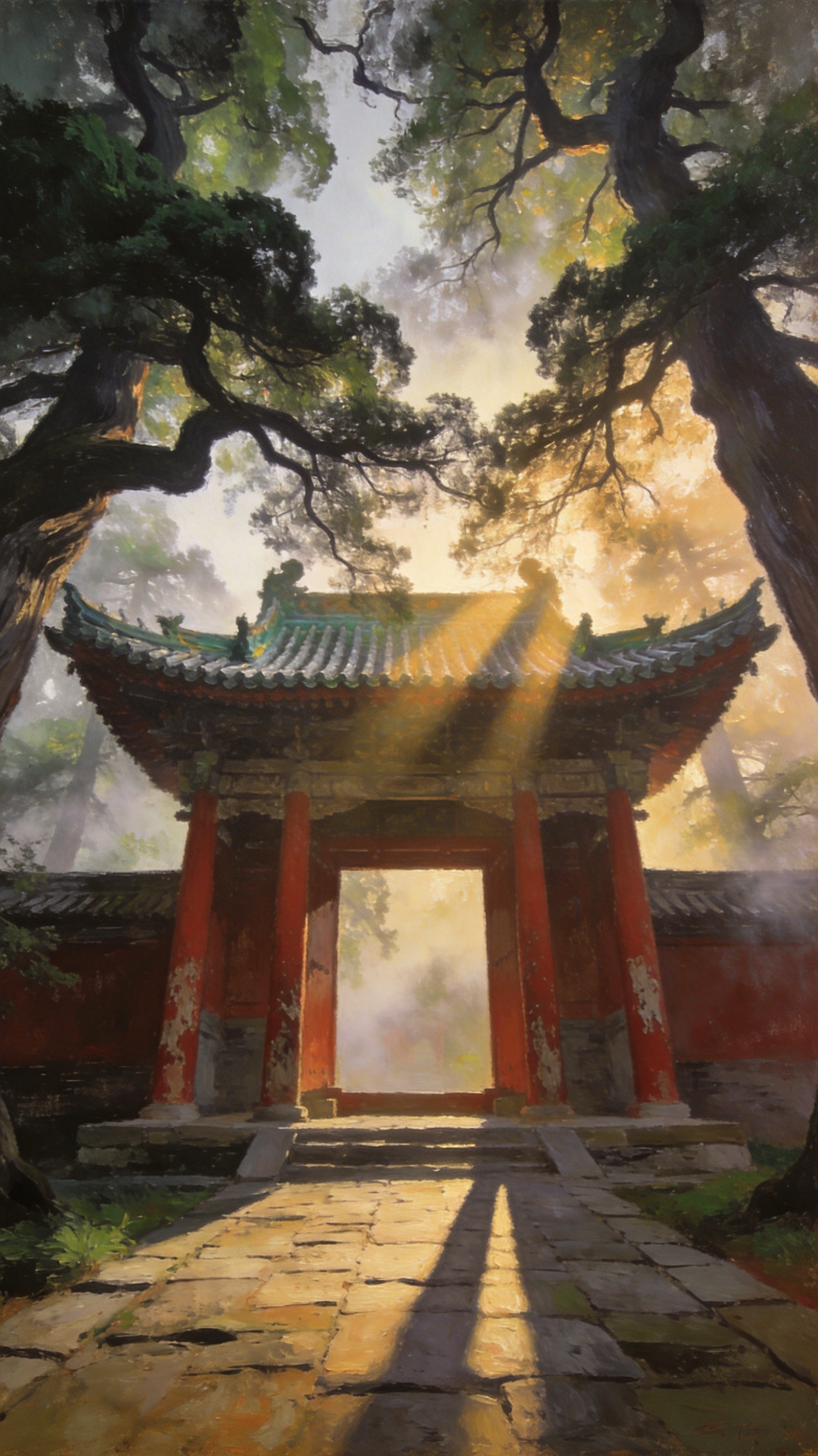 周公庙中庄严的古柏与碑刻