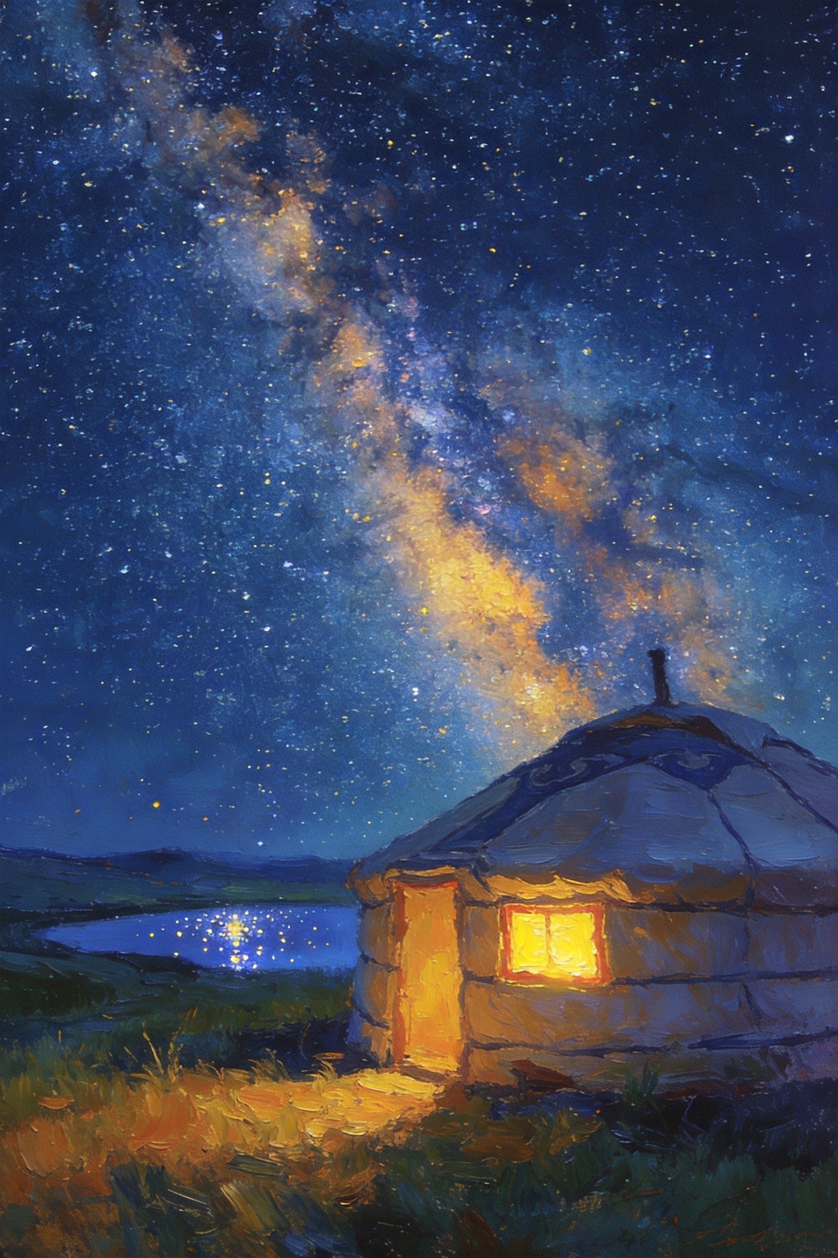 星空毡包草原夜色