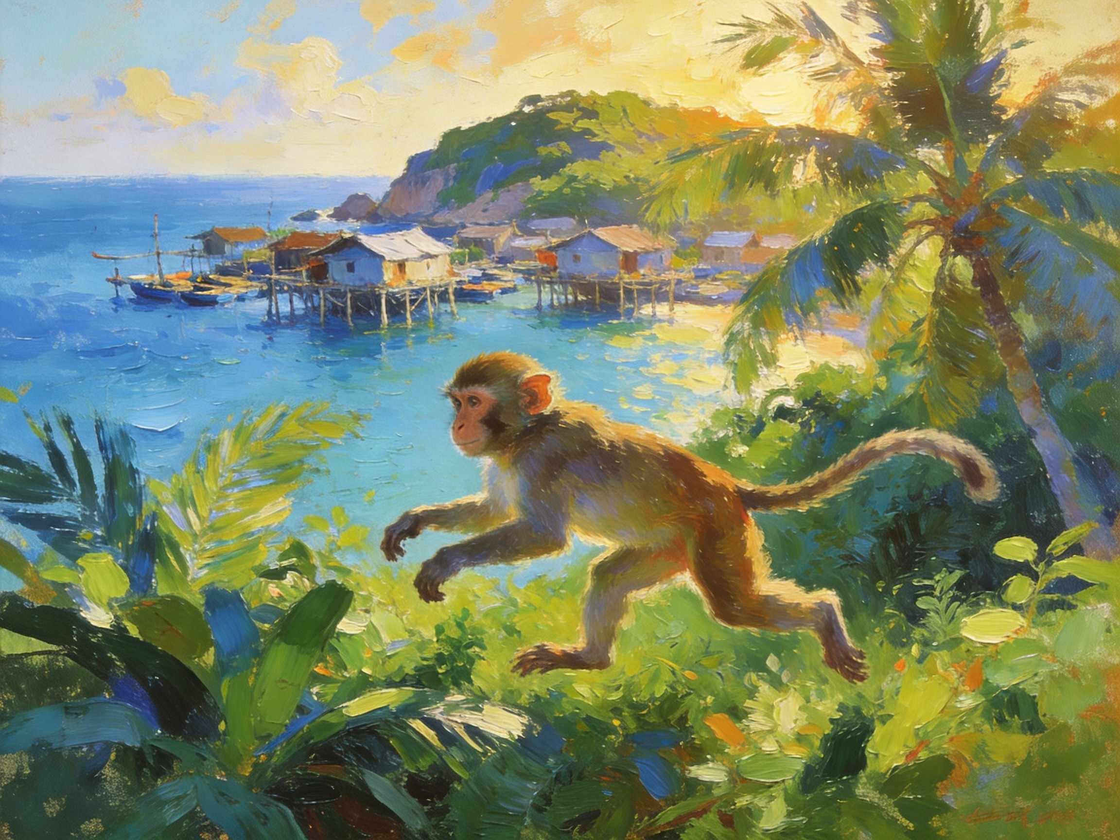 南湾猴岛上猕猴嬉闹的热带海岛