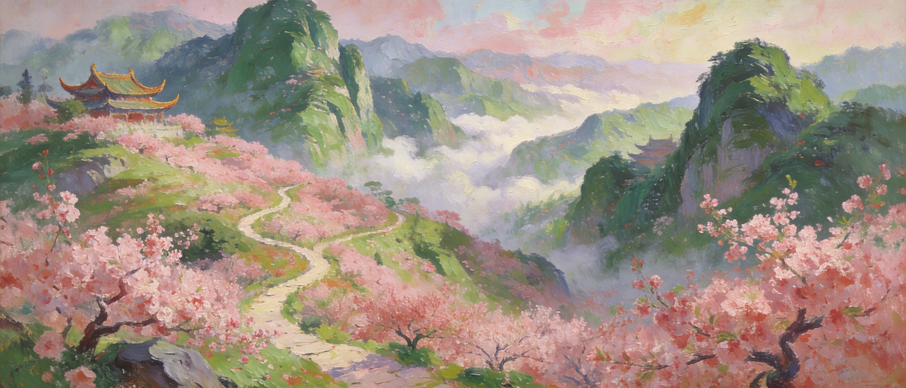 天台山桃源深处·油画意境
