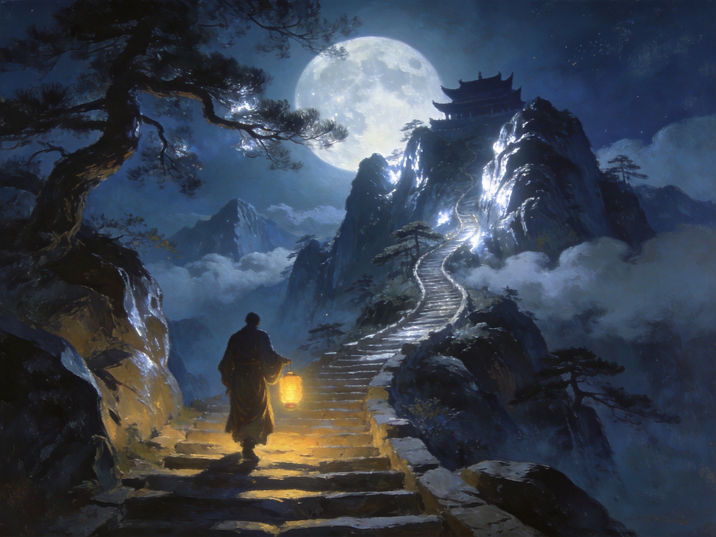 褒禅山月夜登攀