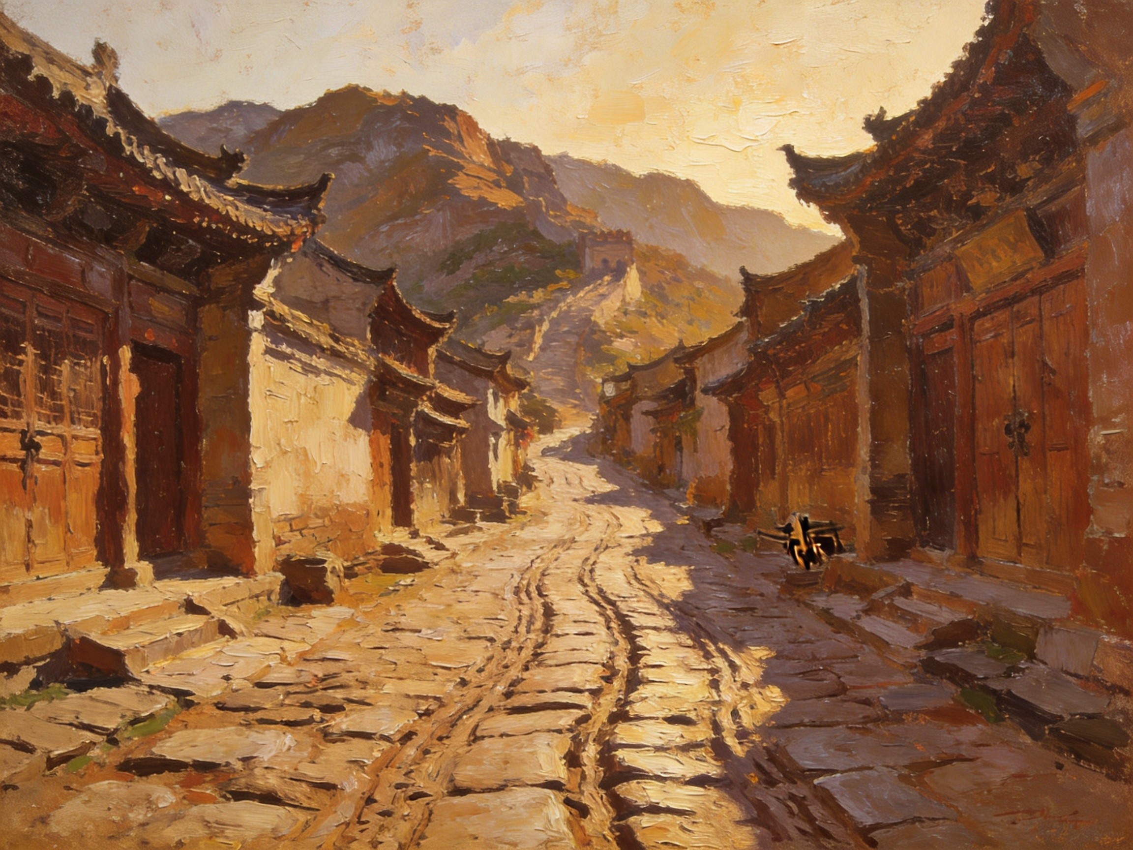 固关古镇石板路上的深深车辙