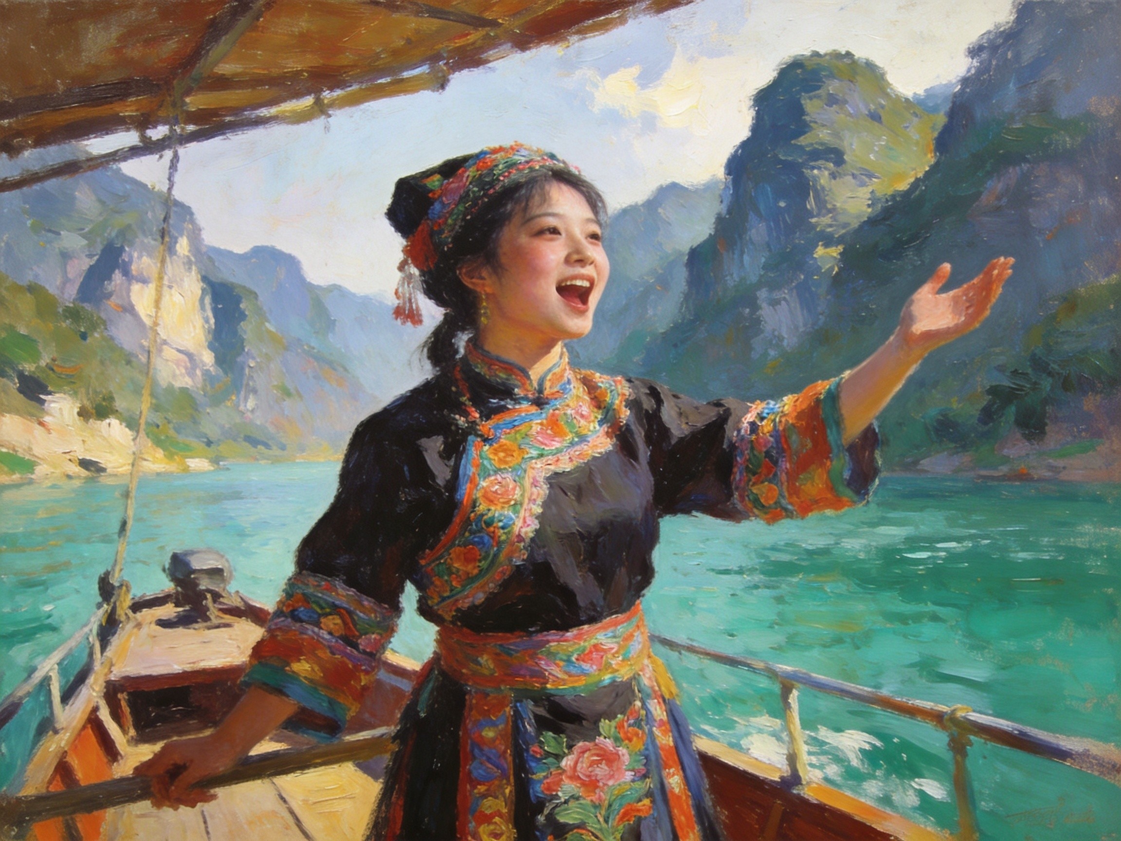 清江之上土家妹娃唱龙船调，歌声悠扬