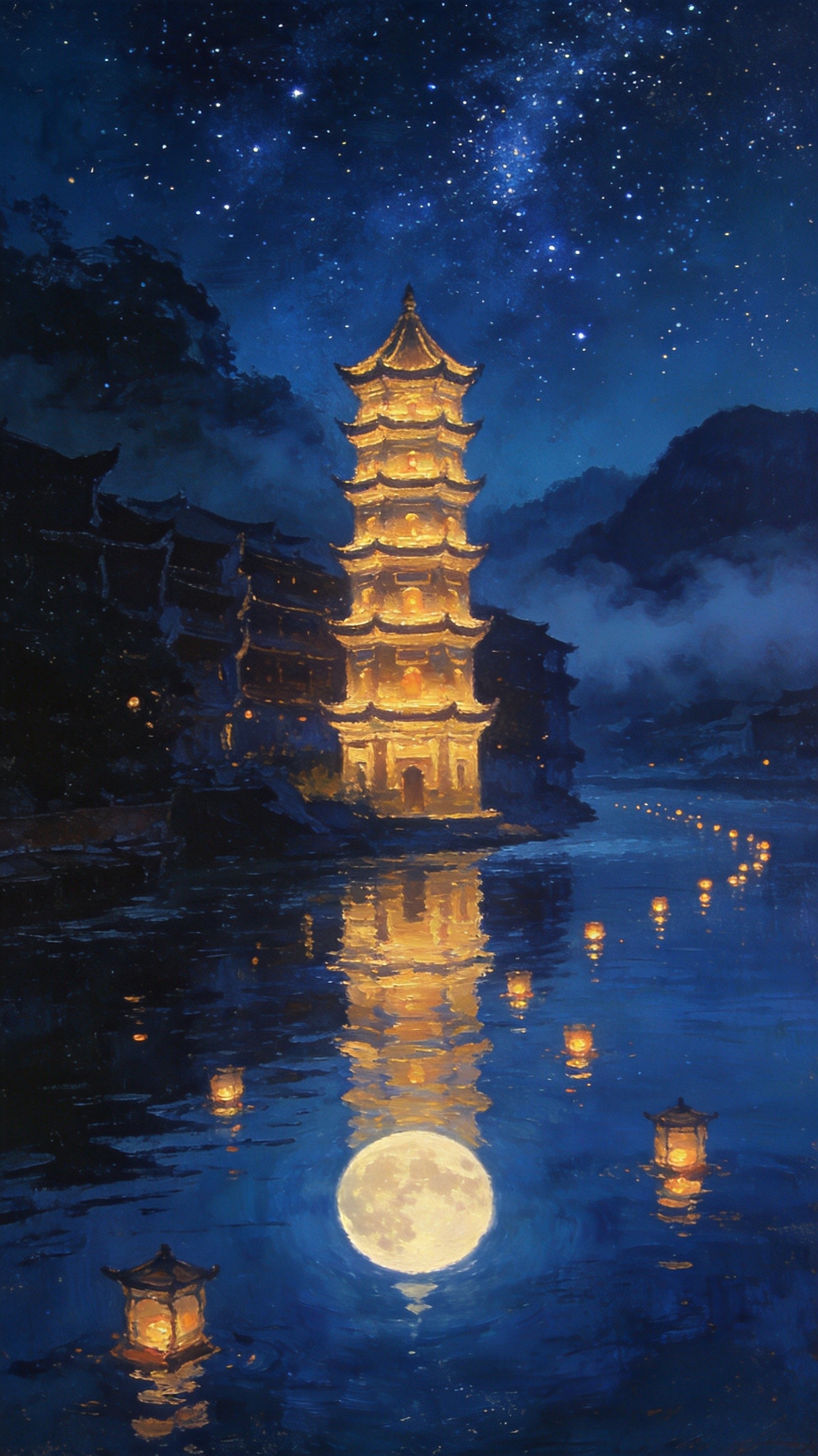 凤凰古城夜景的灯火辉煌