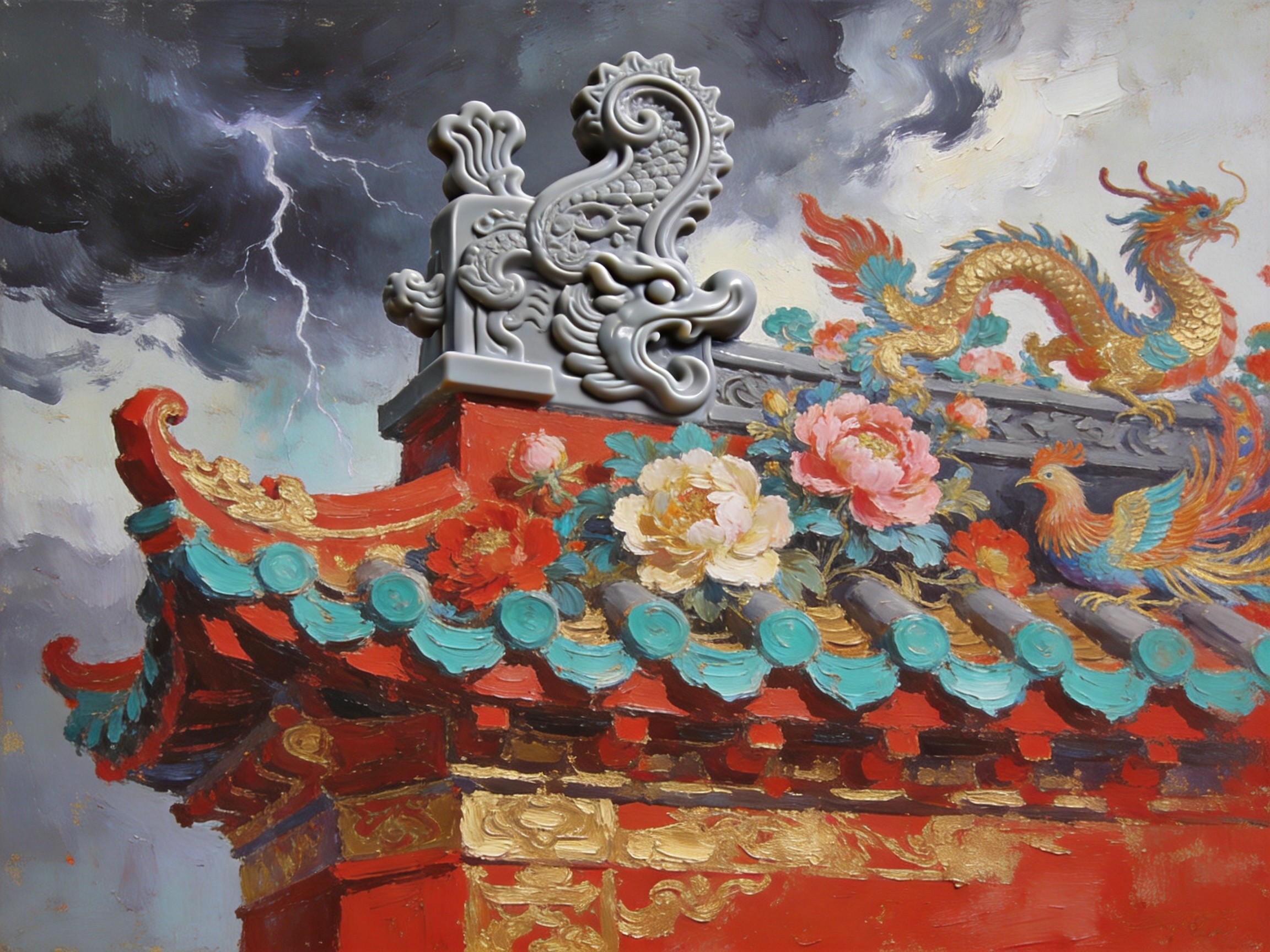 碉楼灰塑花卉装饰