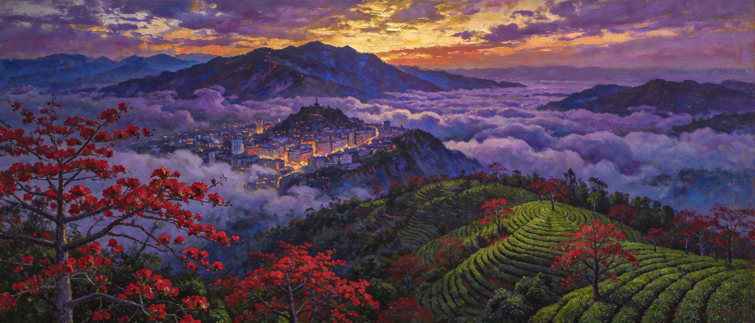 茶山夕照金光万道