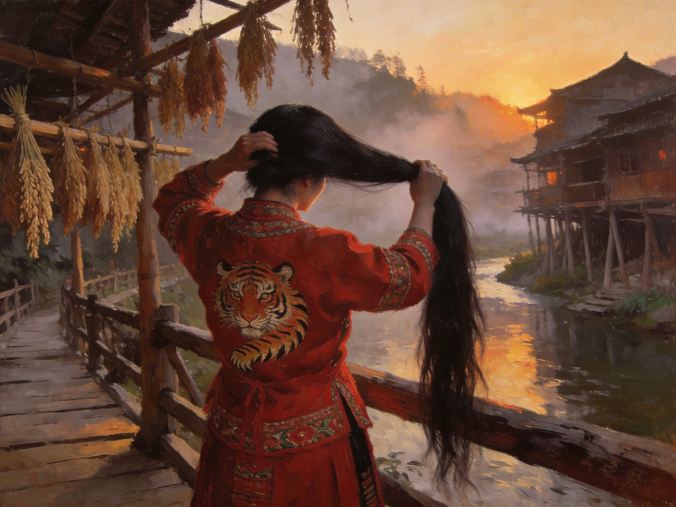黄洛瑶寨·长发梳妆