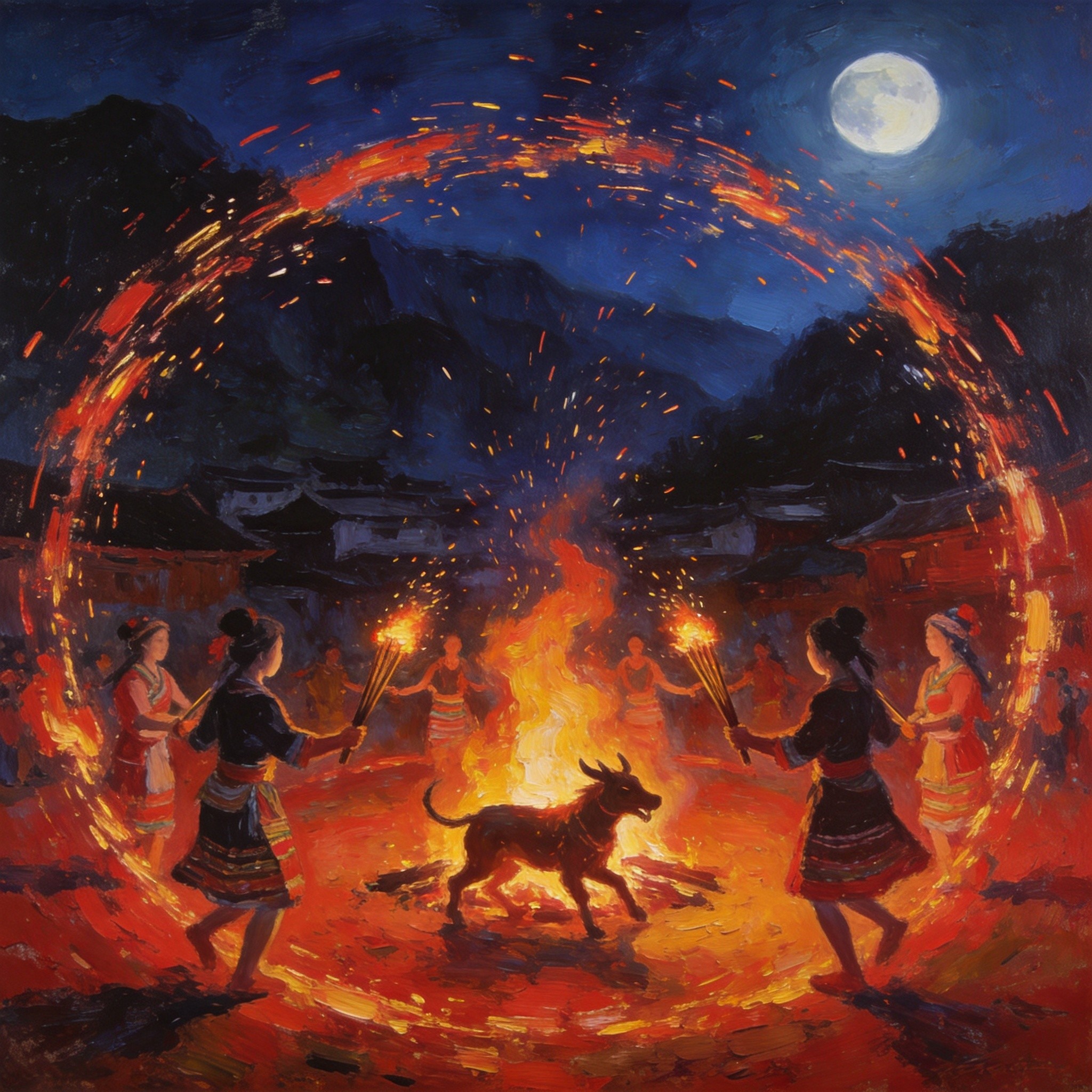 蓝田瑶寨火狗舞夜色