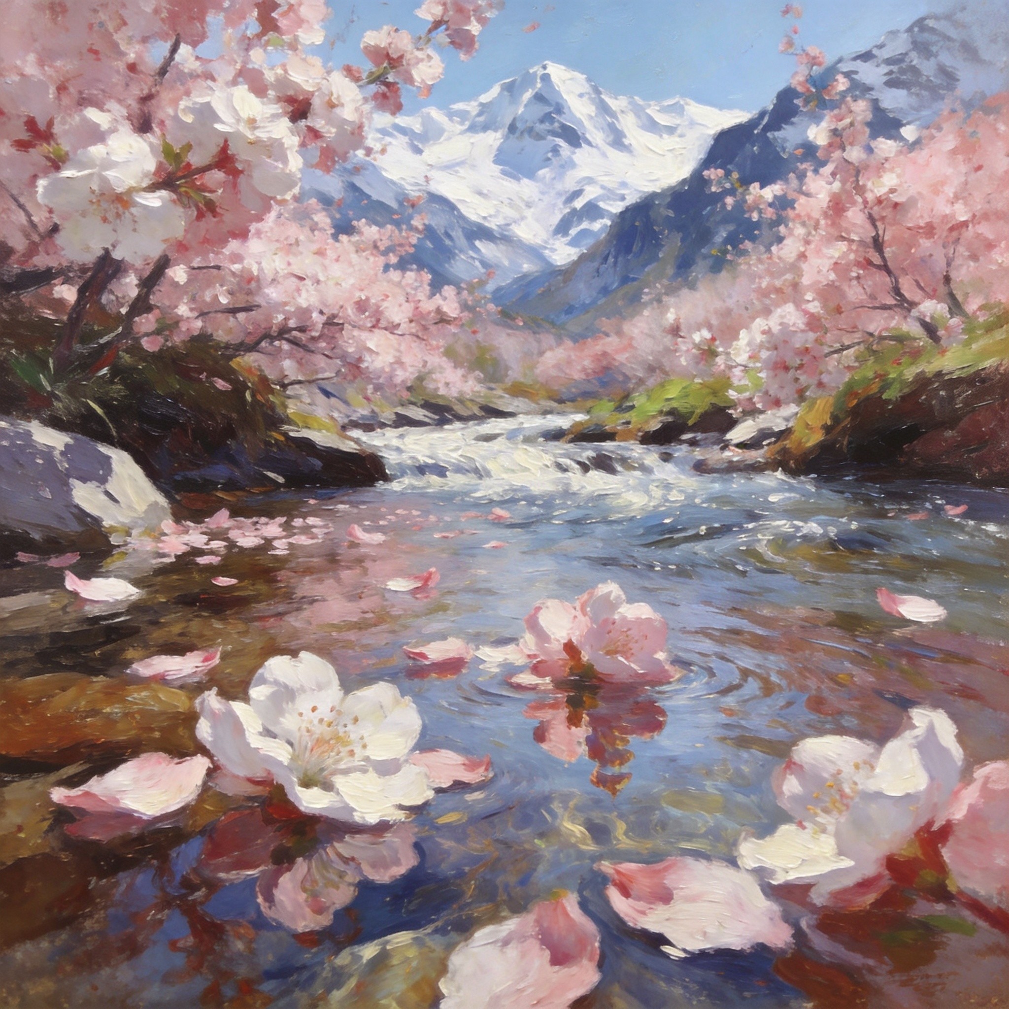 下拥桃花水边开