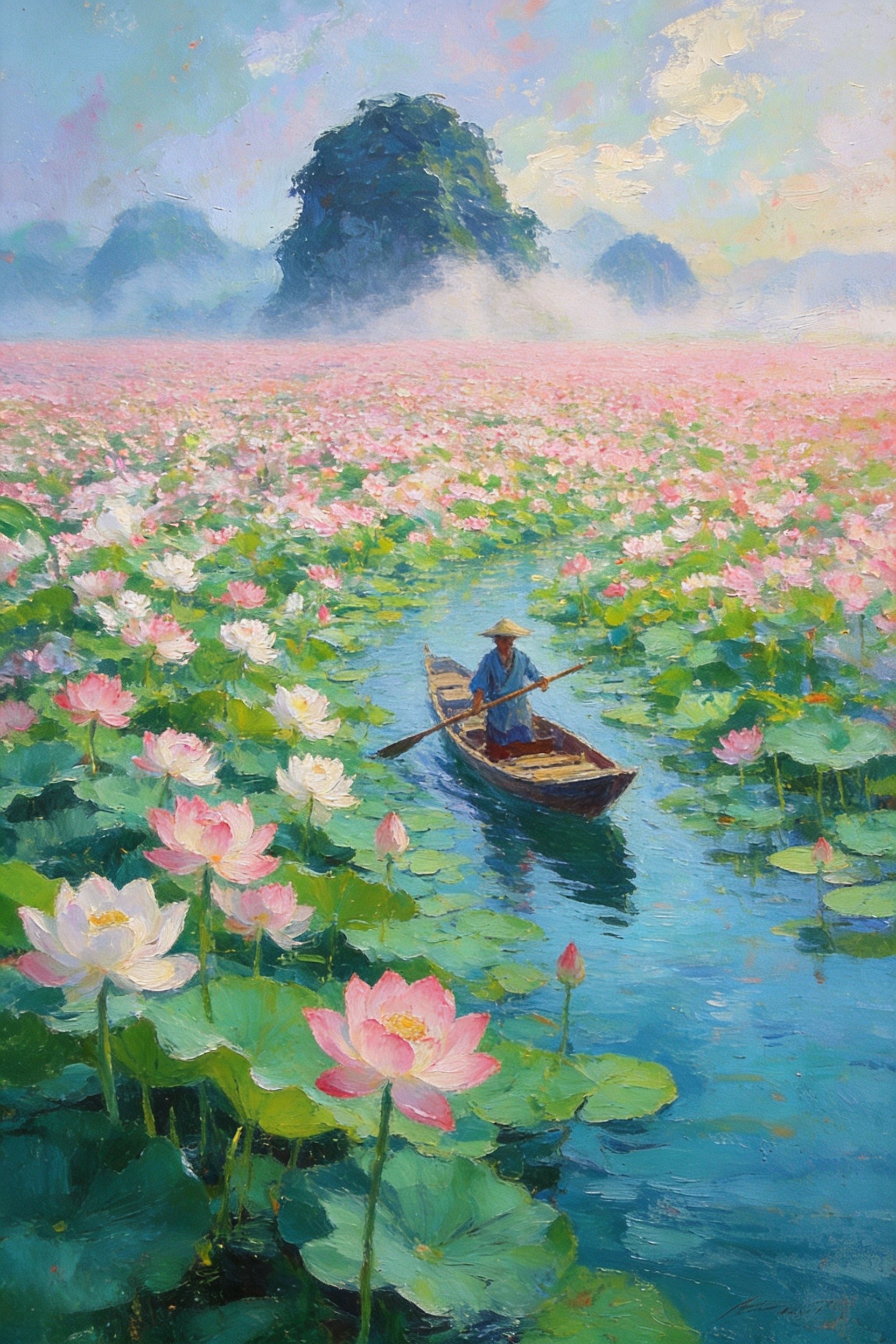 万亩荷花·小舟穿行其间