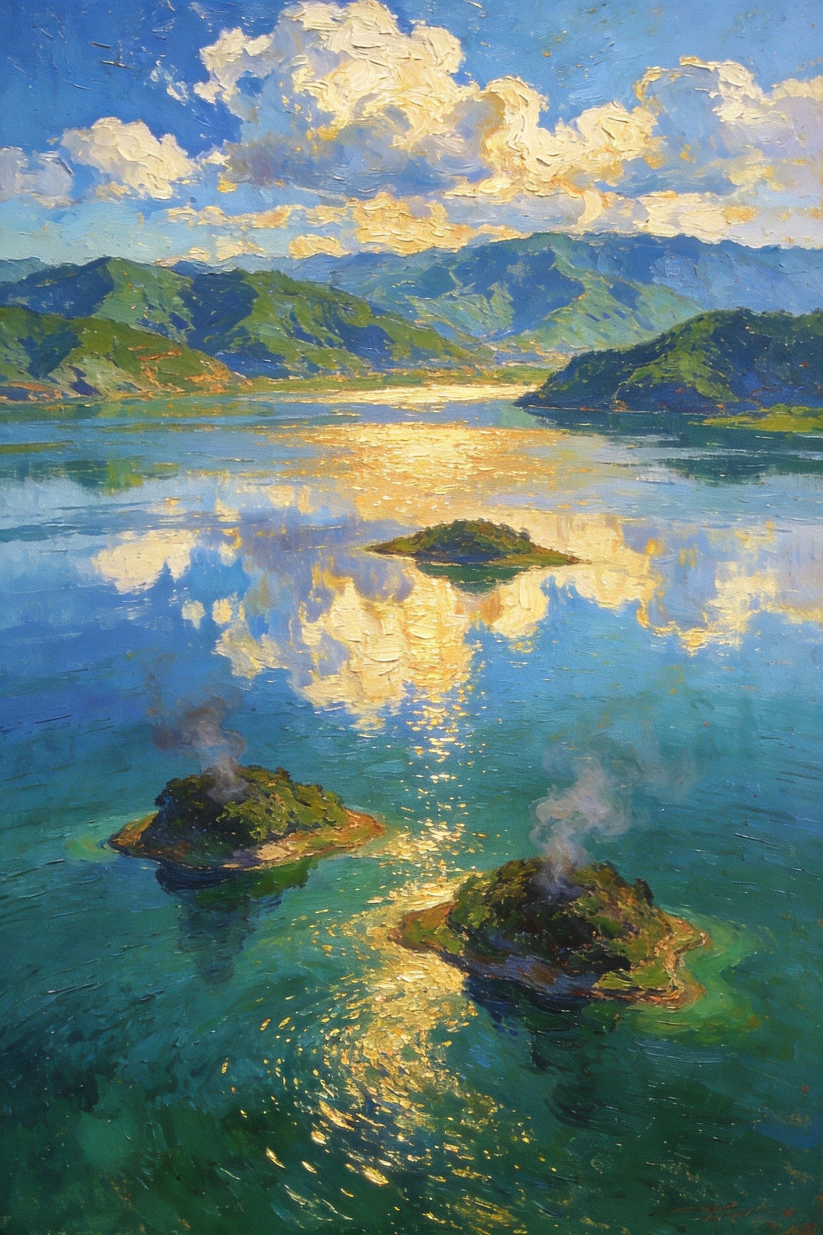 异龙湖碧玉铺展，三岛含烟