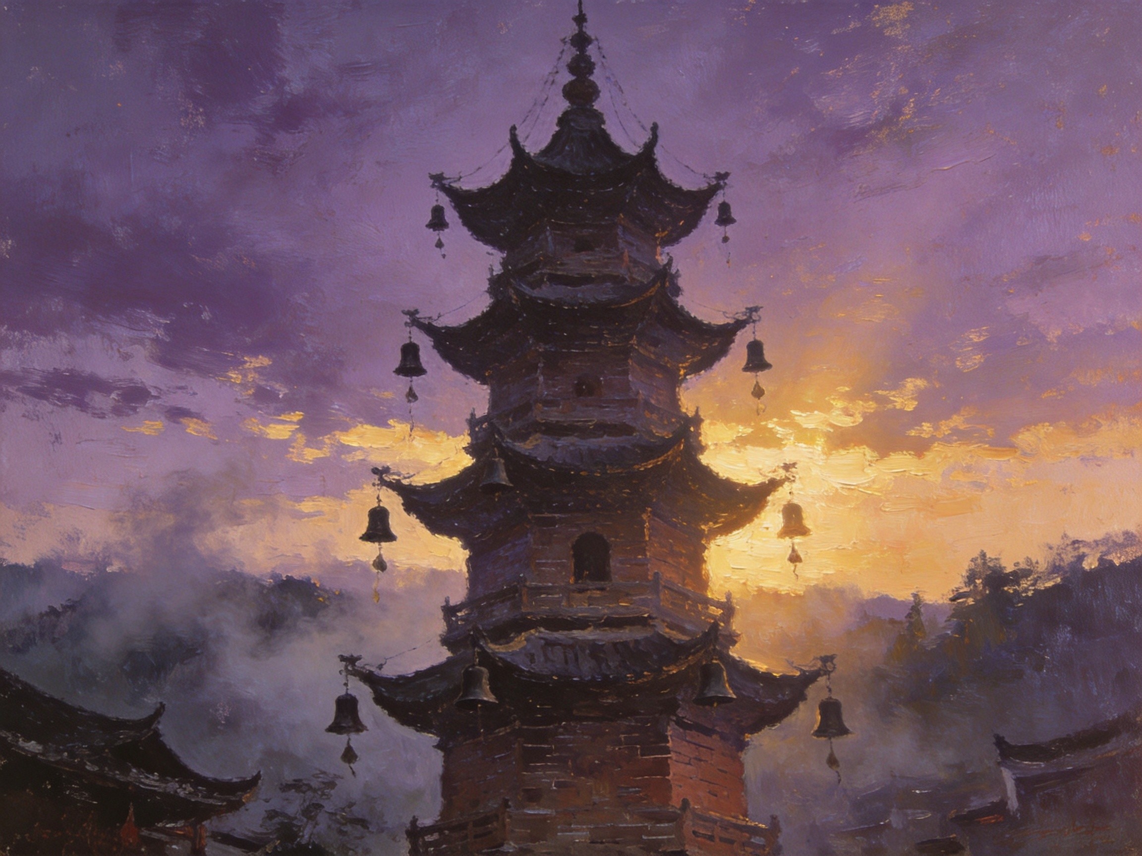 妙乐寺塔千年古塔，暮色中铃音悠扬