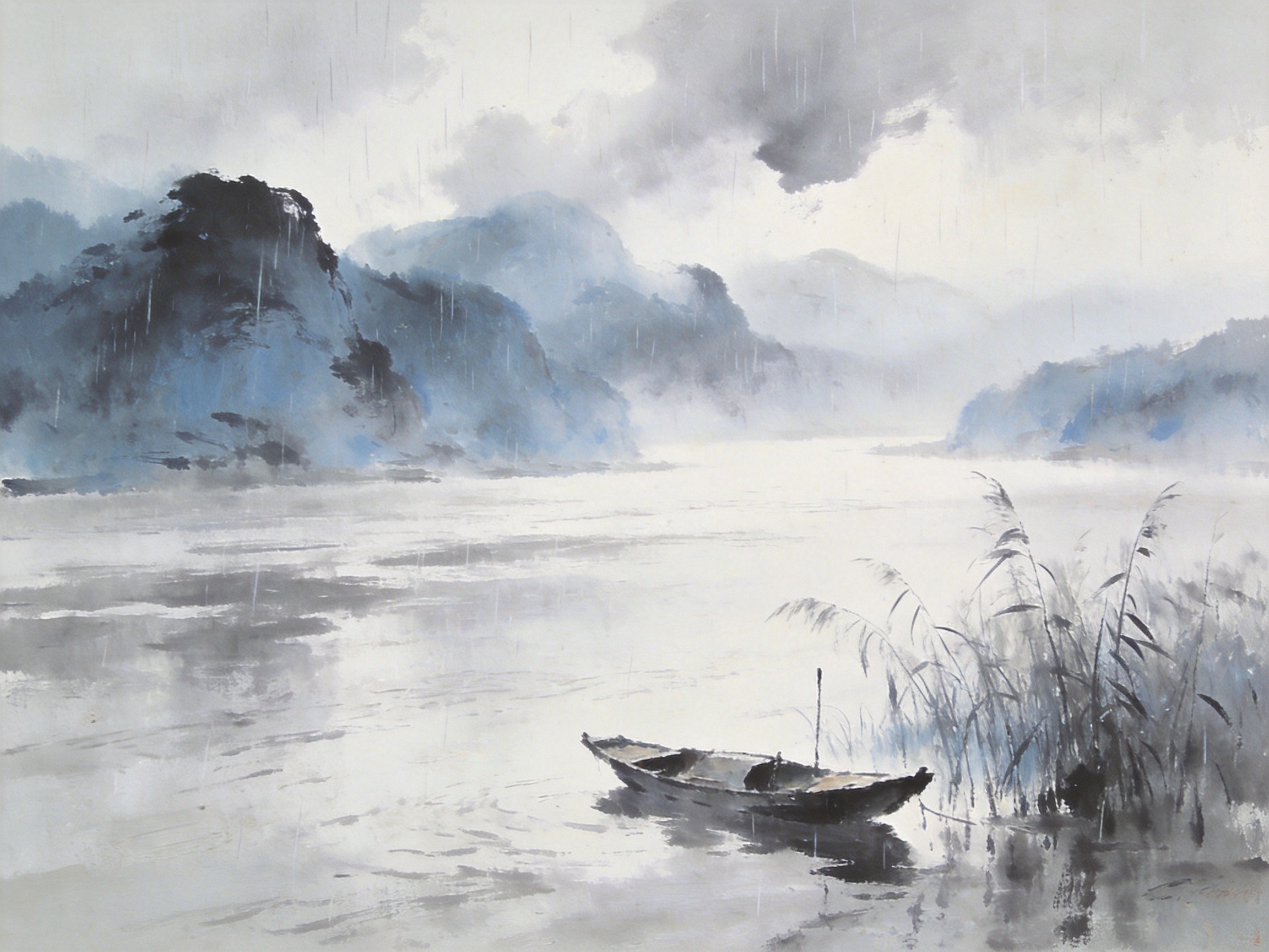 枝江江畔烟雨朦胧