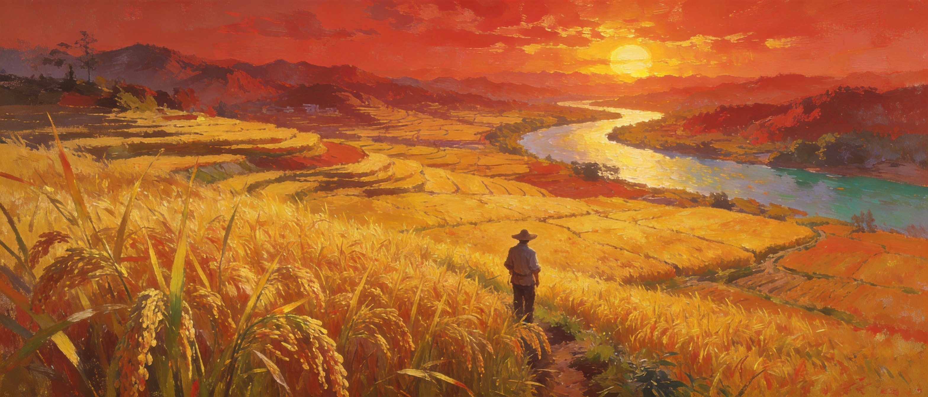 龙川沃野稻浪与东江夕阳