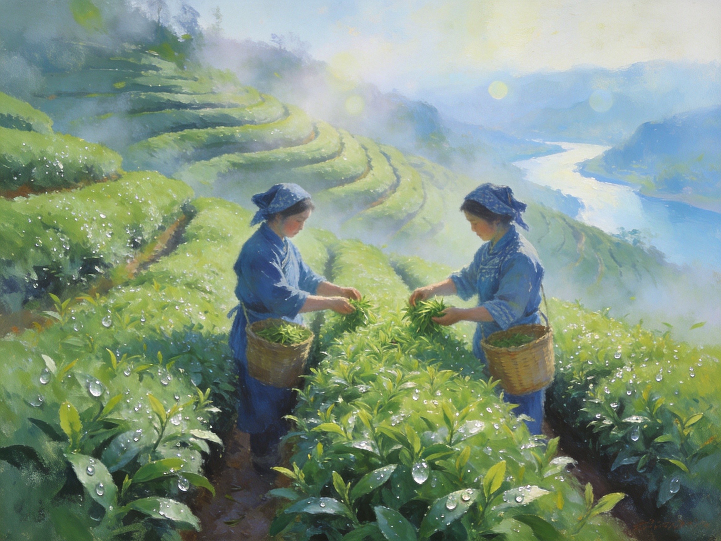 文笔山下汉江边品茶远眺