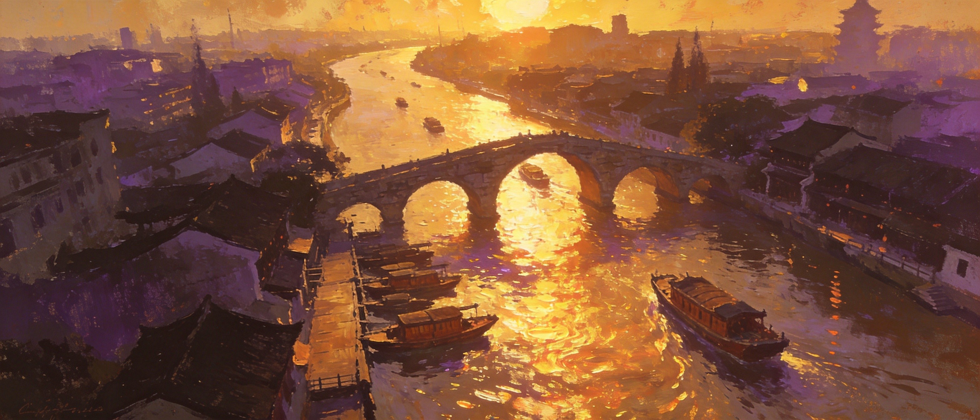 运河夕照·金色长河