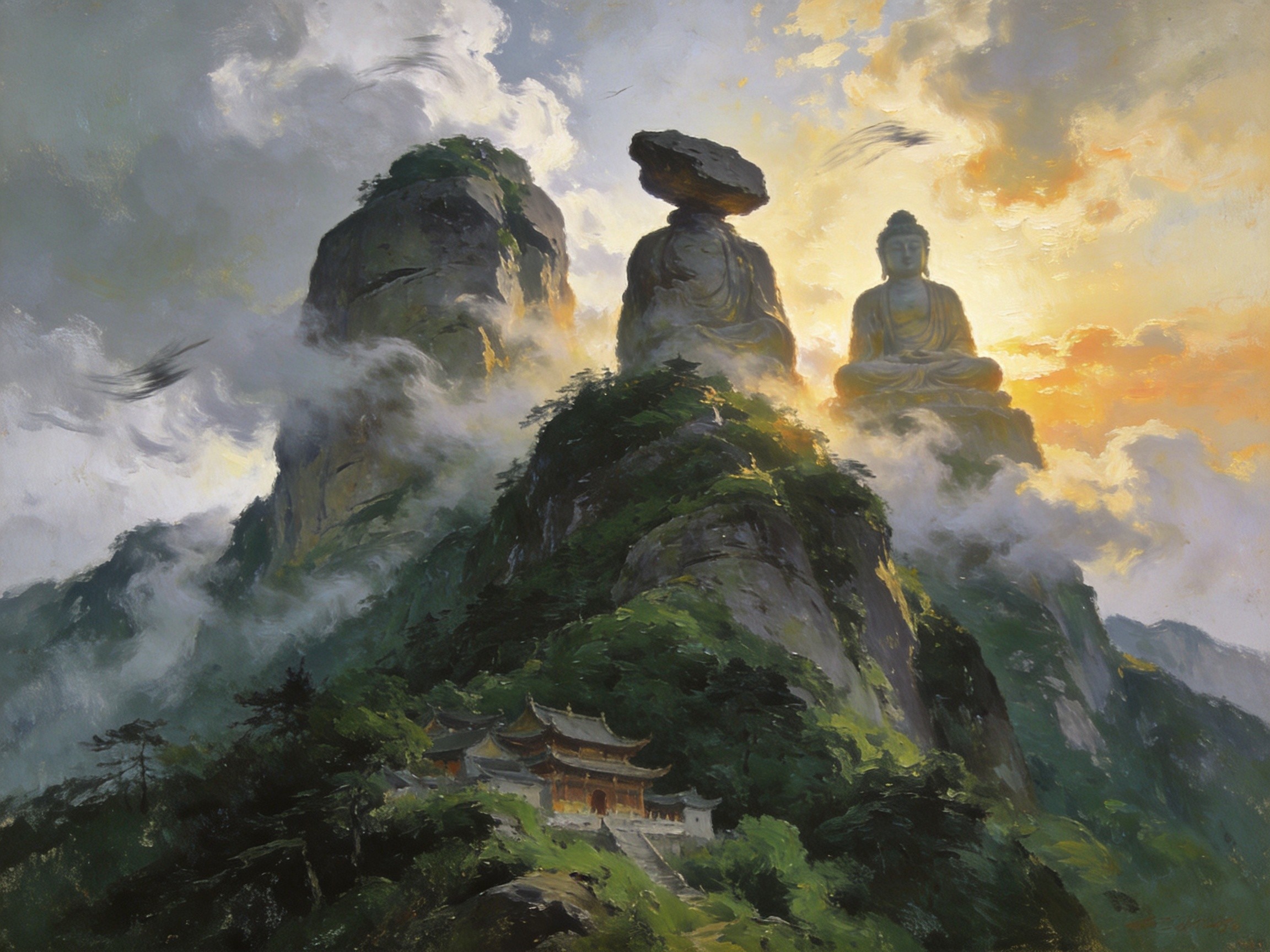 石佛山巅三佛临云