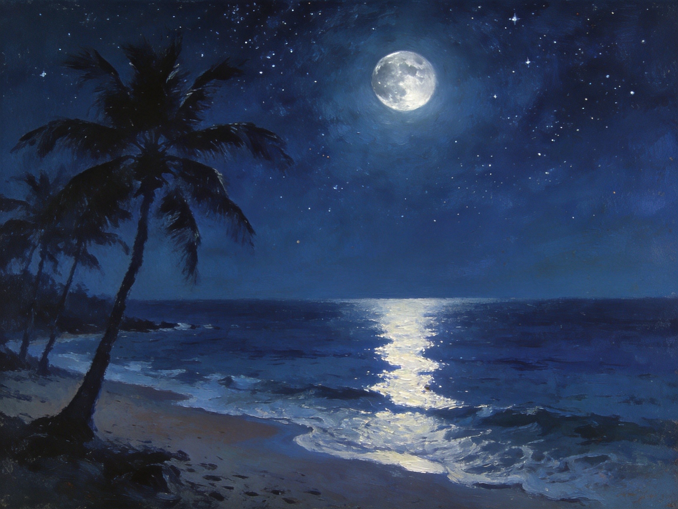 陵水海岸线月色下的静谧夜色