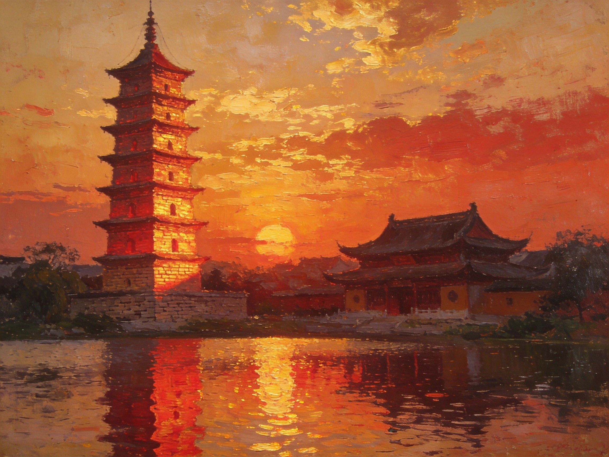 妙通塔影涟漪湖夕照