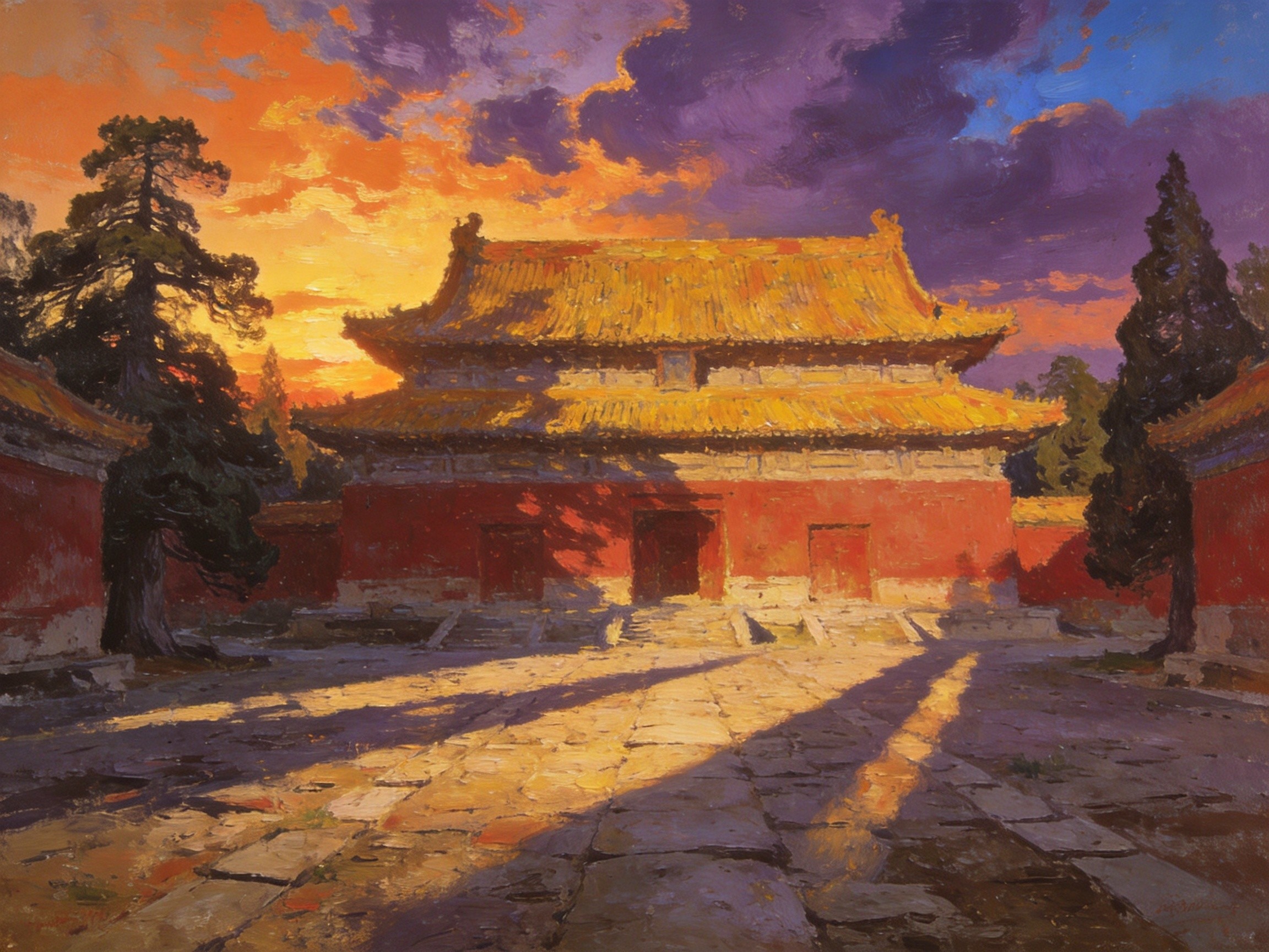 陵寝松柏斜阳晚照