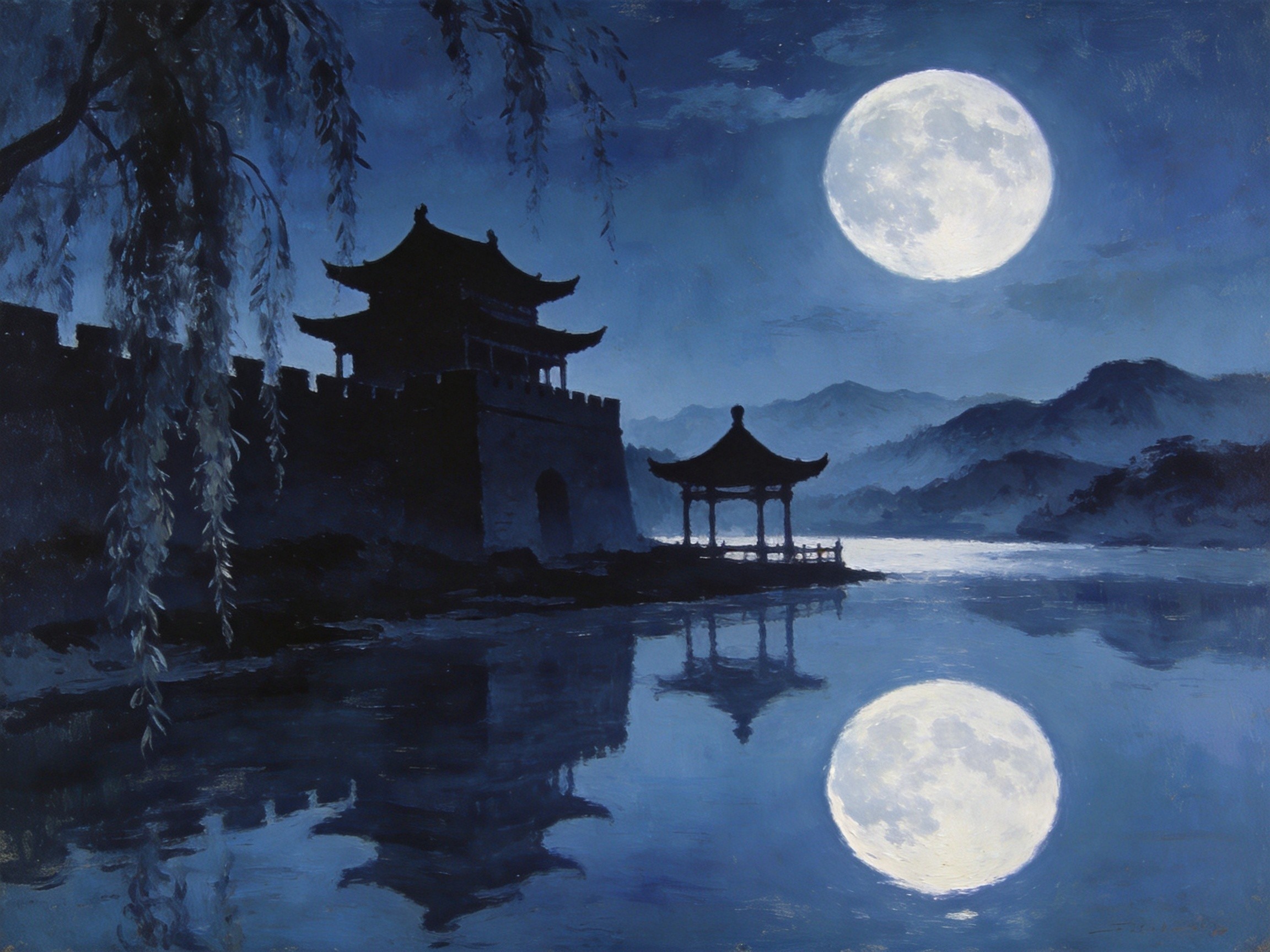 月光下的四会古城剪影