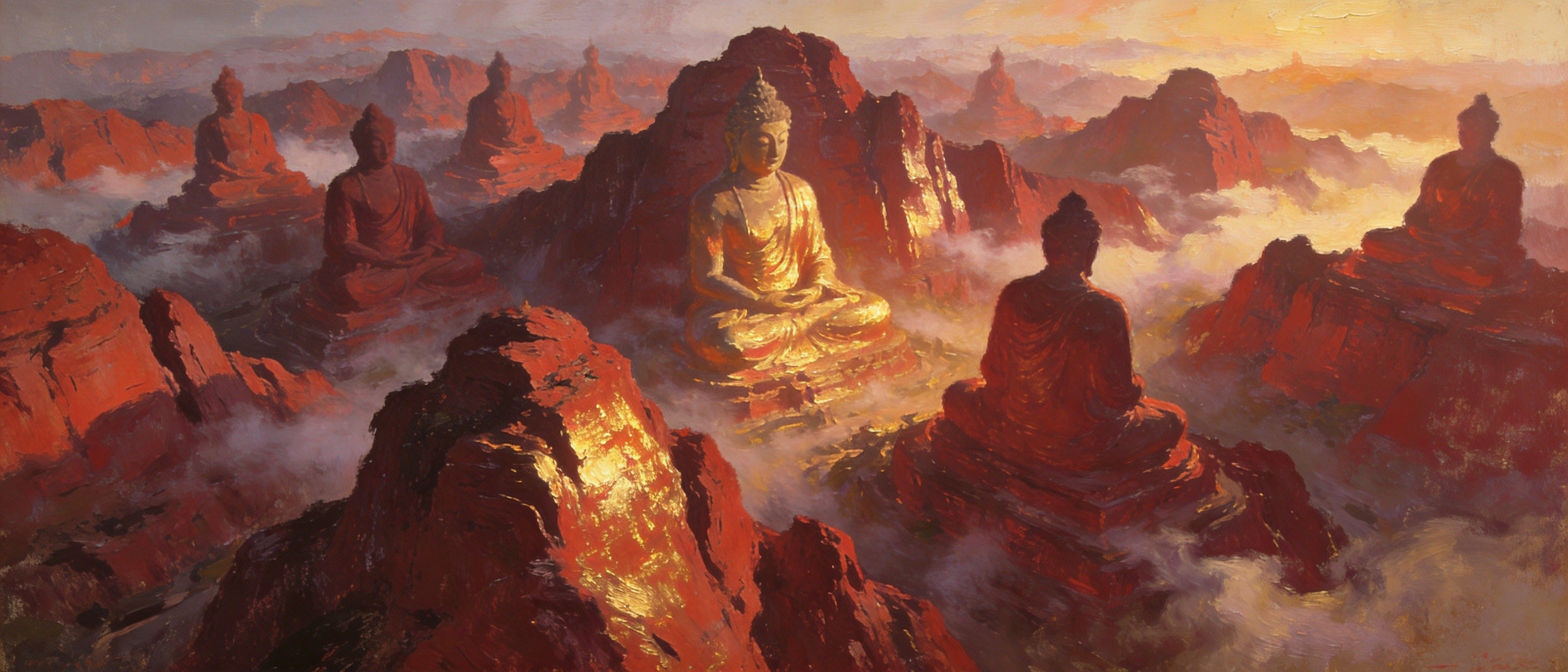 万佛山丹霞峰林云雾中的壮观景象