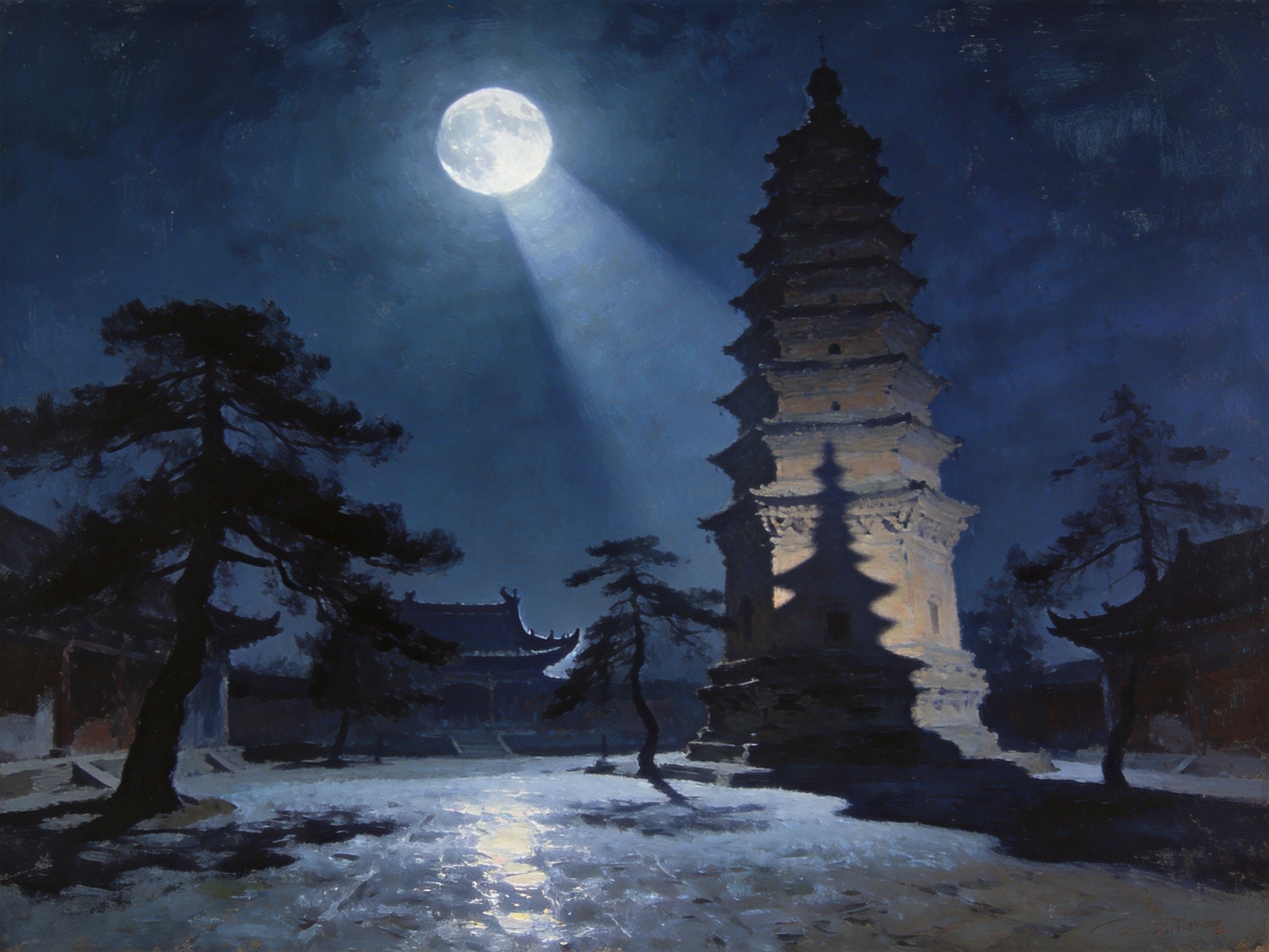 风穴寺月夜塔影