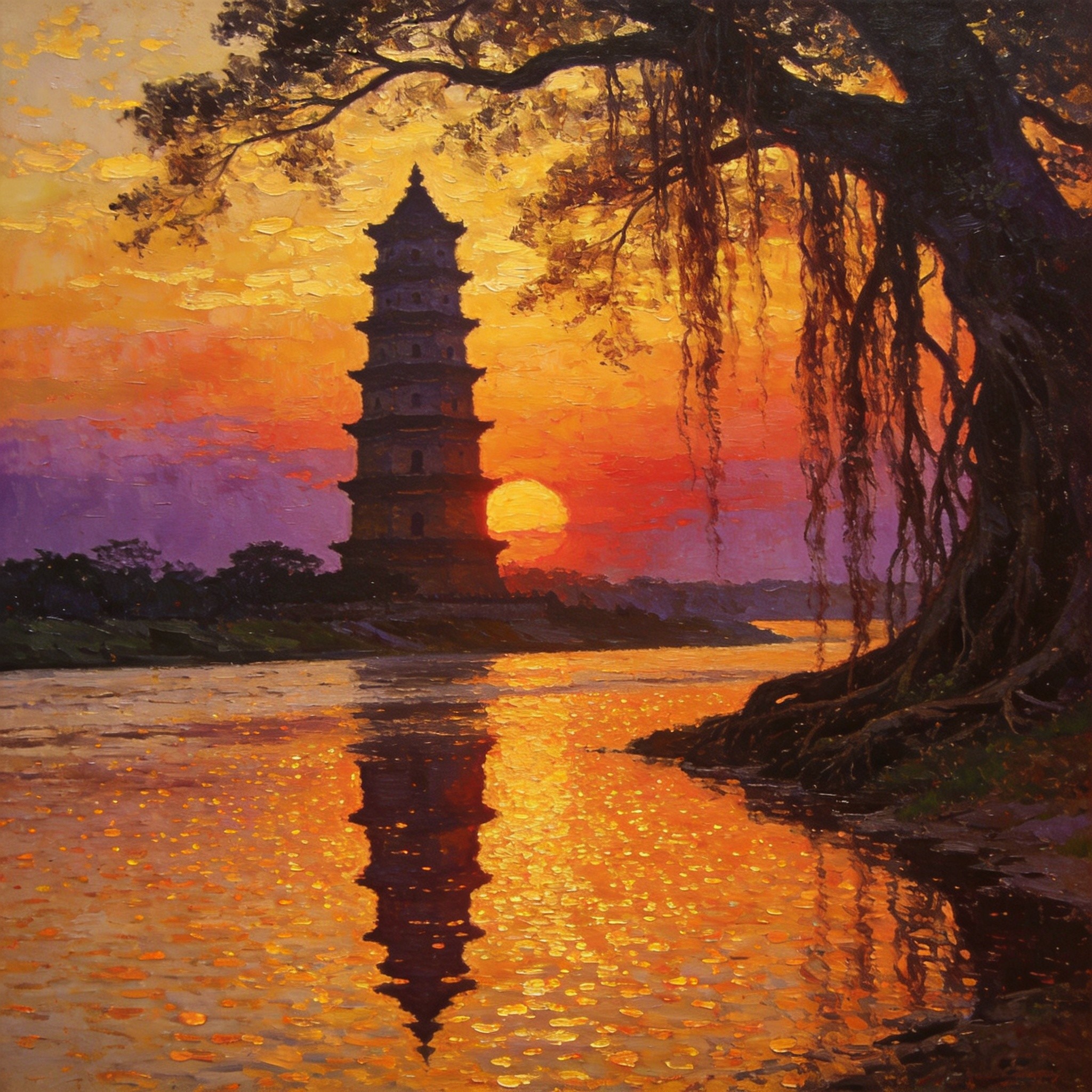 三元塔夕照南渡河