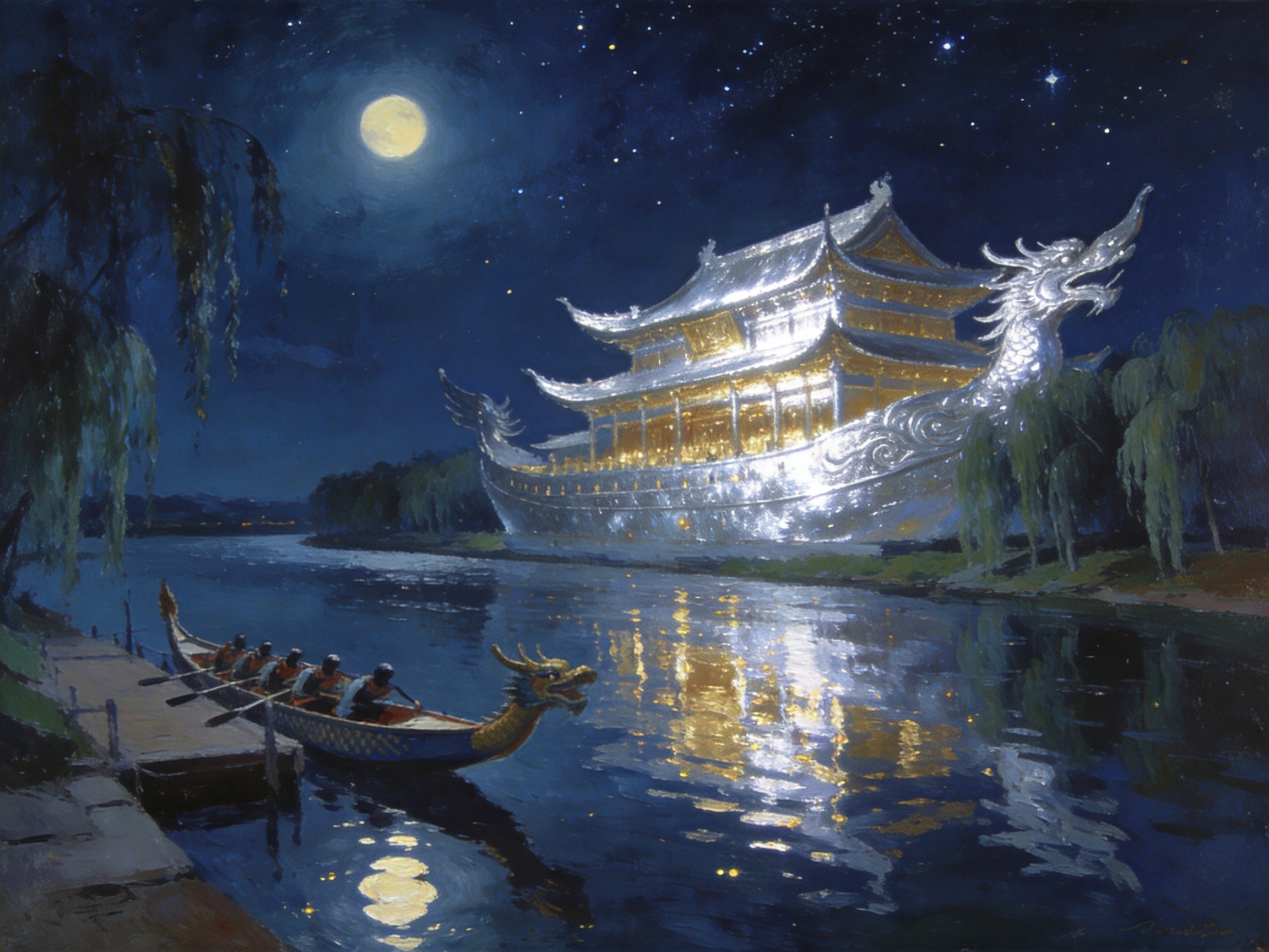 龙舟月下·塘河夜色