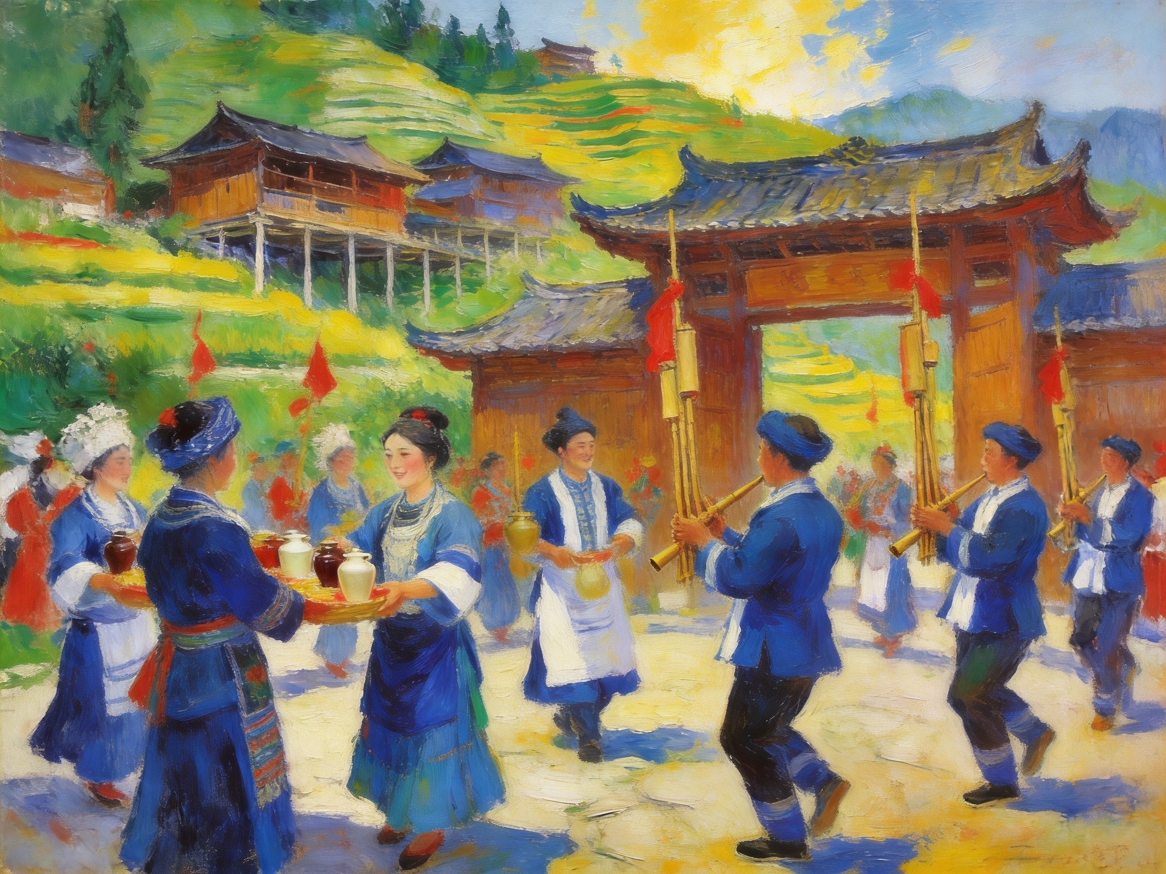 布依族拦门酒热情迎客的欢歌场景
