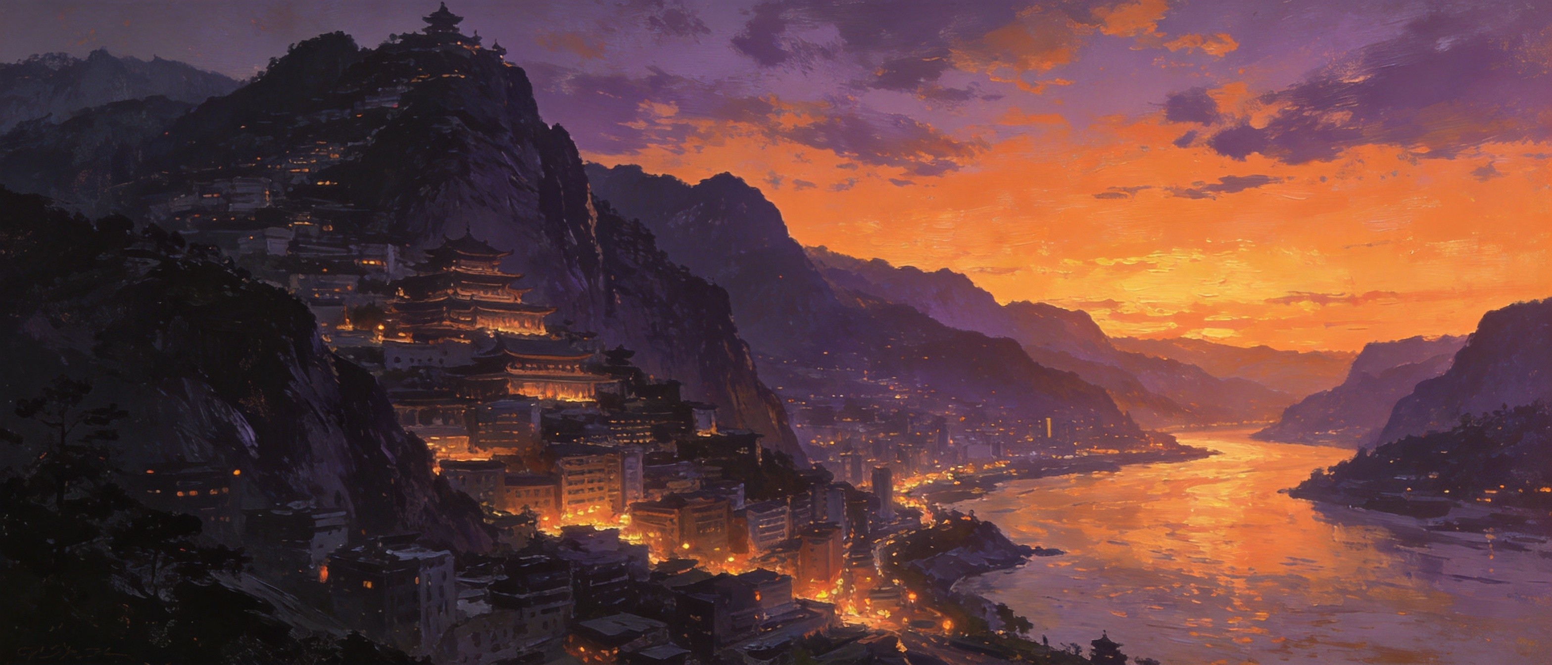 白河全景：汉江碧水山城灯火交相辉映