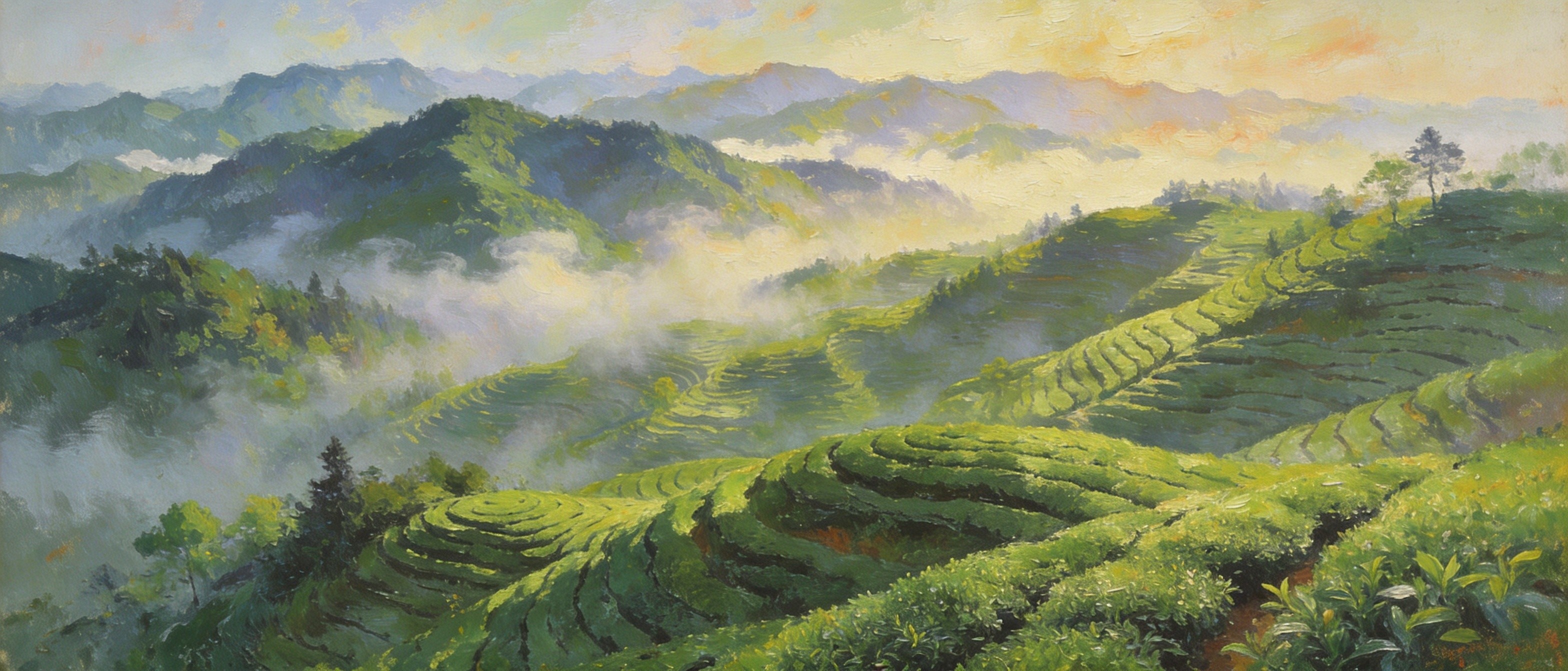 云雾落在茶山上