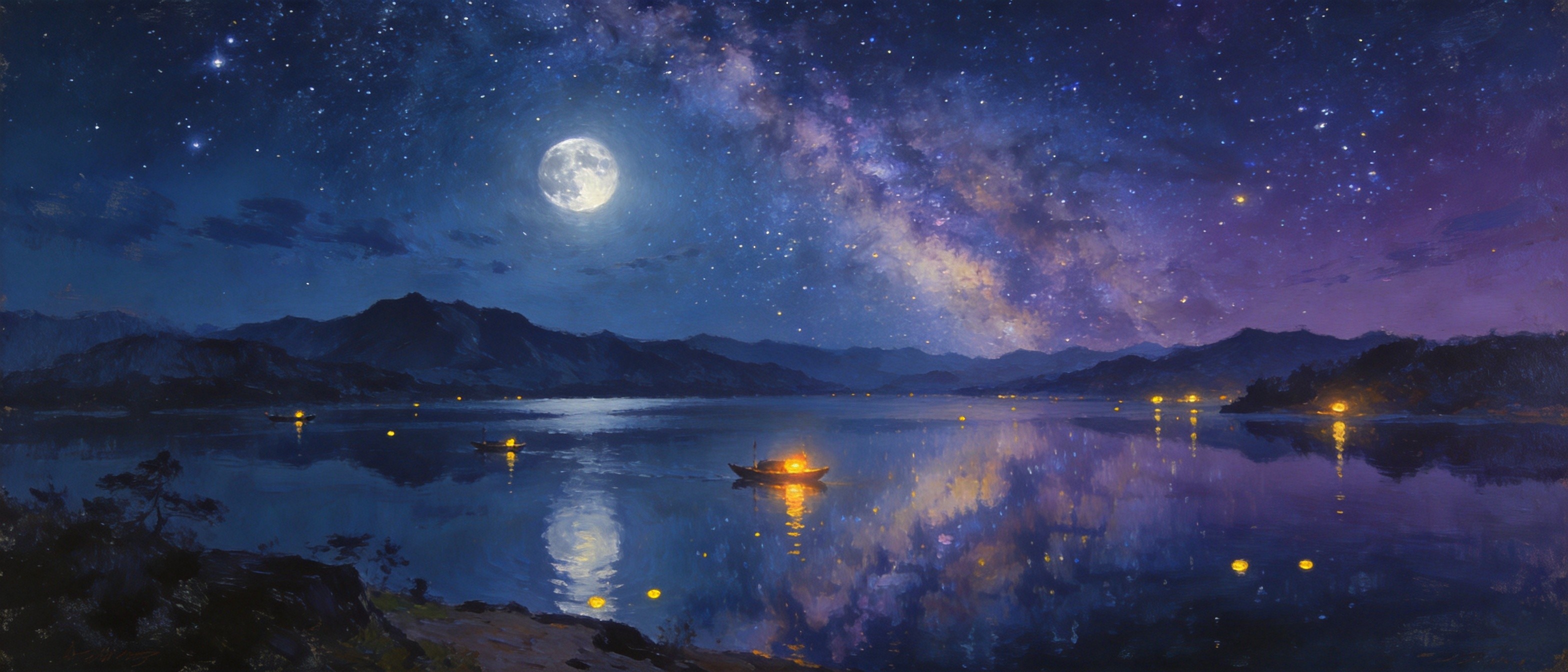 云和湖夜 · 星斗渔灯