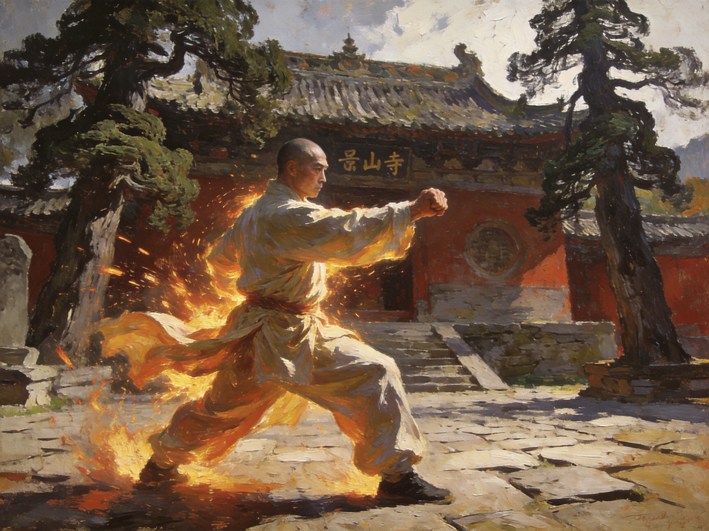 八极拳师演武，刚猛拳风震于月山寺前