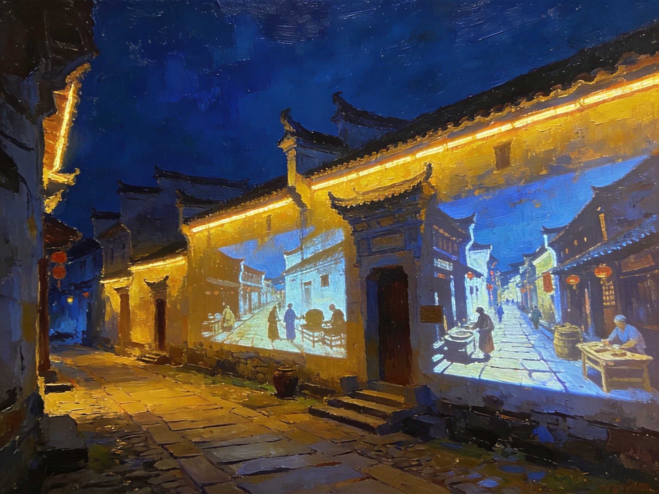 古村夜色灯影