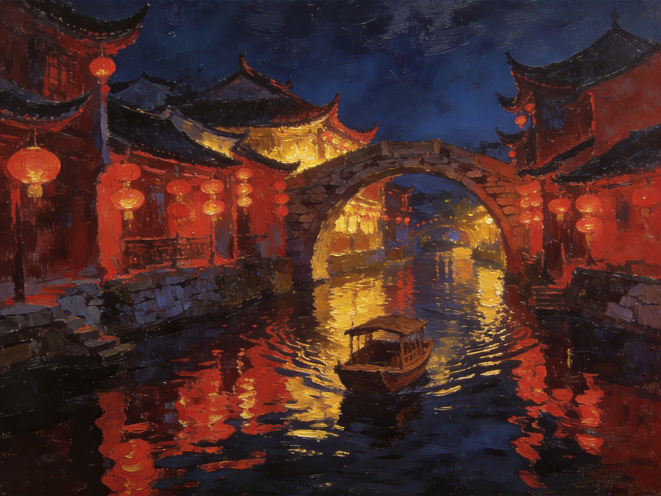 古城灯影夜泊
