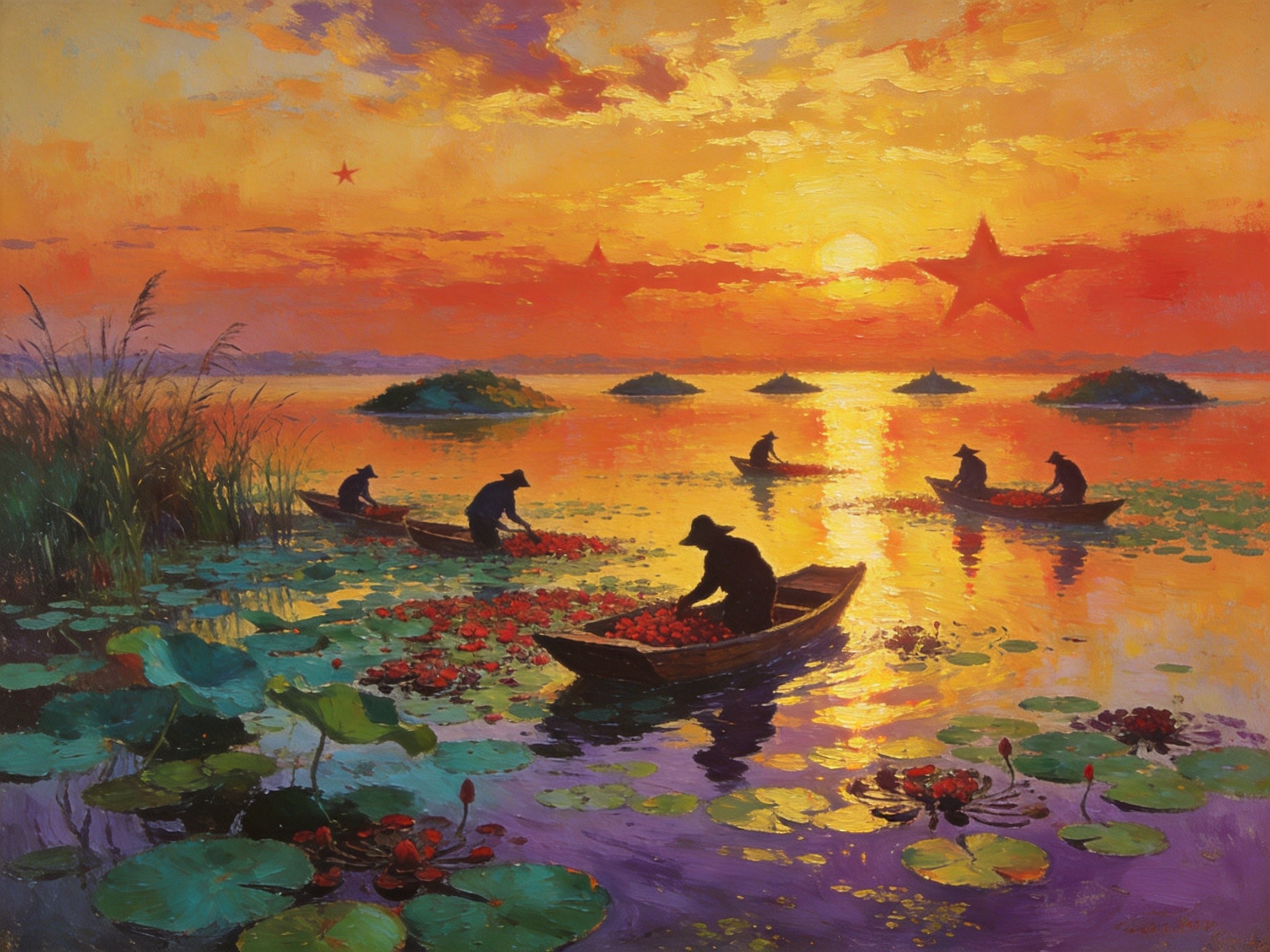 奎湖采菱秋景