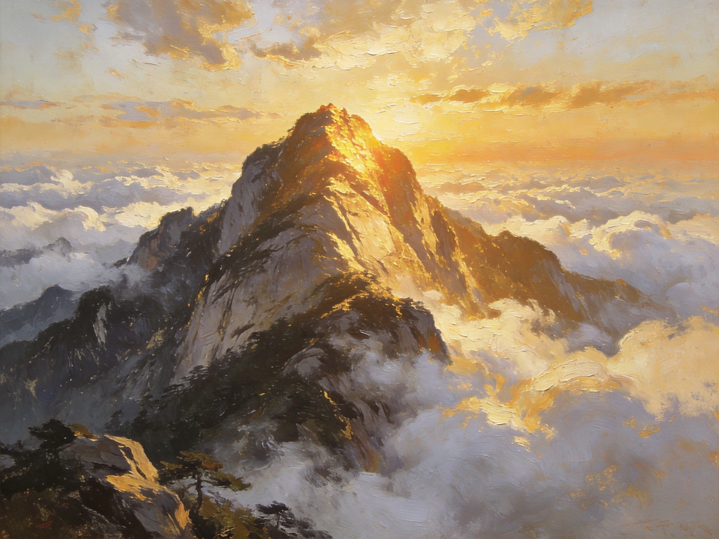 大别山主峰吴家山巍峨耸立，云海翻腾